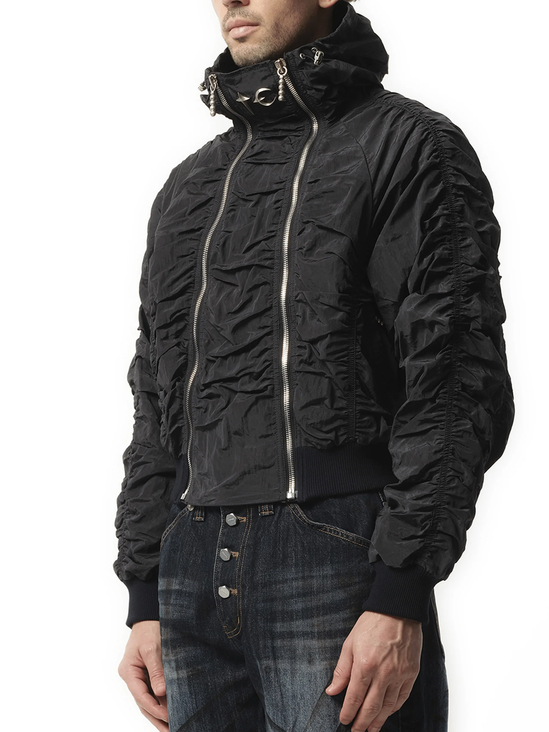 Scarred Double Flying Bio Jacket in Black - Image 5