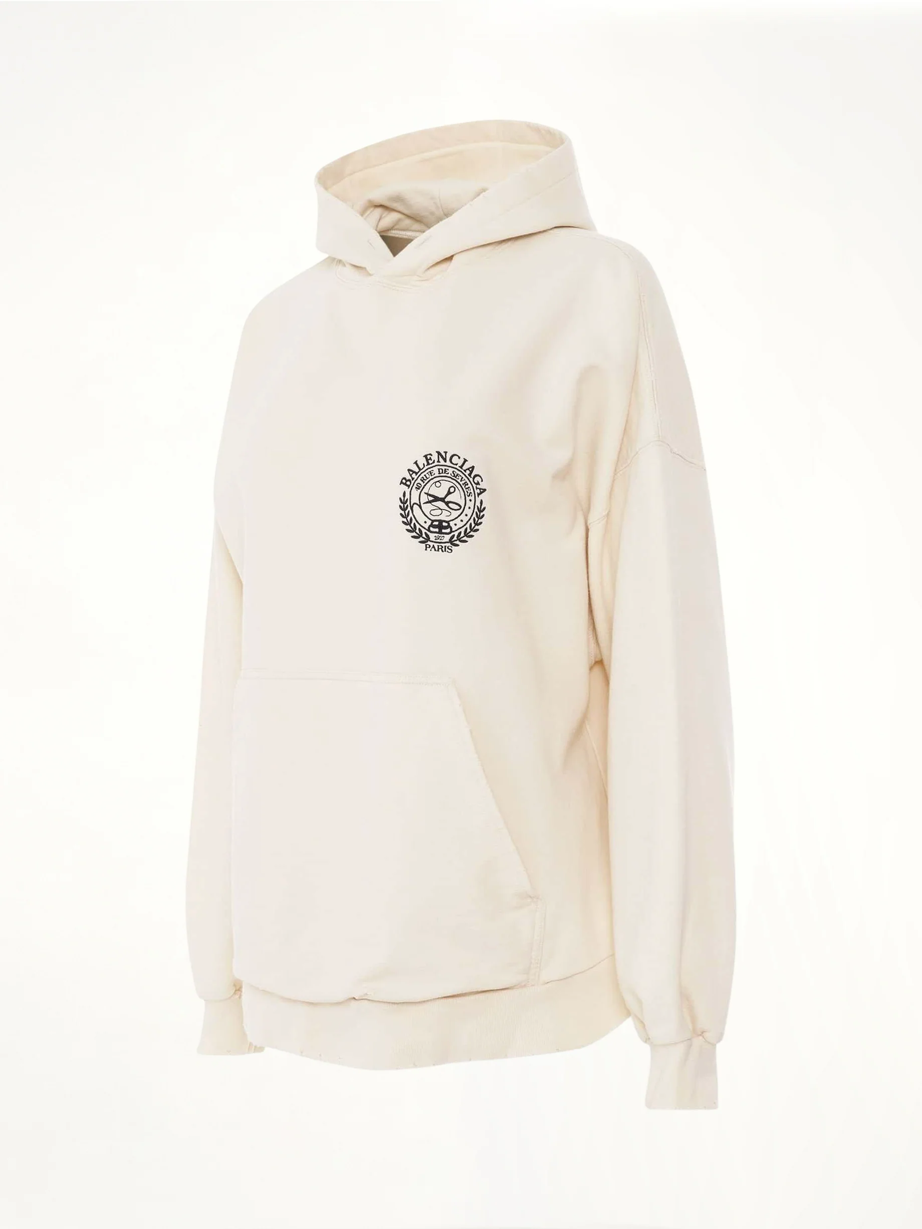 Scissors Crest Embroidered Wide Fit Hoodie in Cream - Image 2