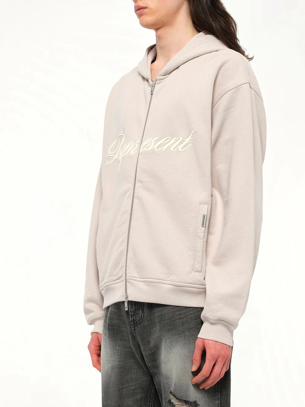 Script Logo Zip Hoodie in Concrete - Image 3