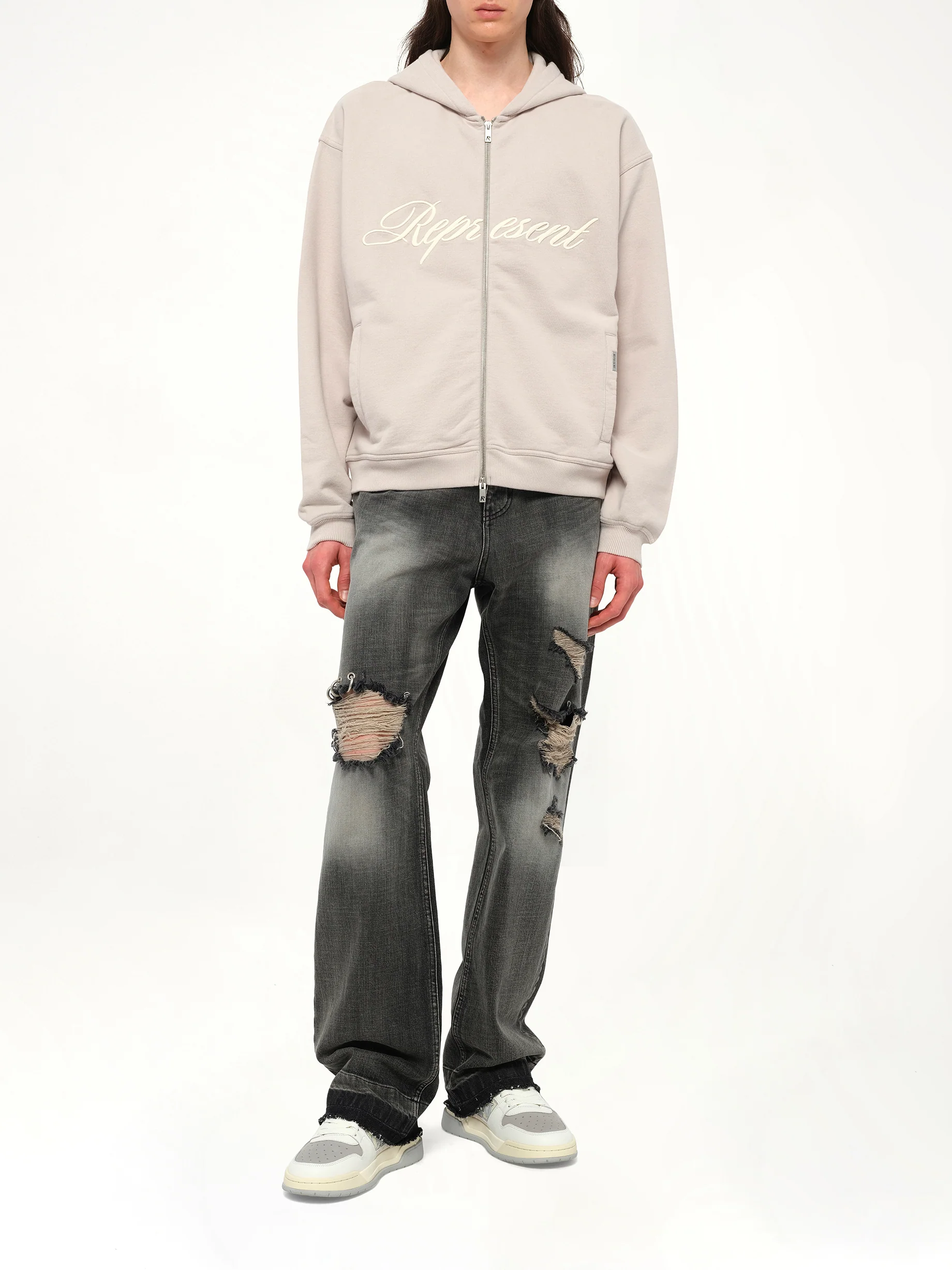 Script Logo Zip Hoodie in Concrete - Image 4