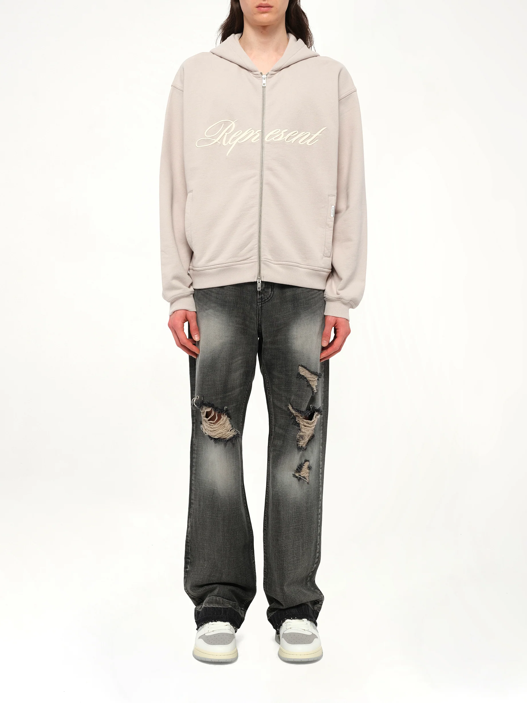 Script Logo Zip Hoodie in Concrete - Image 7