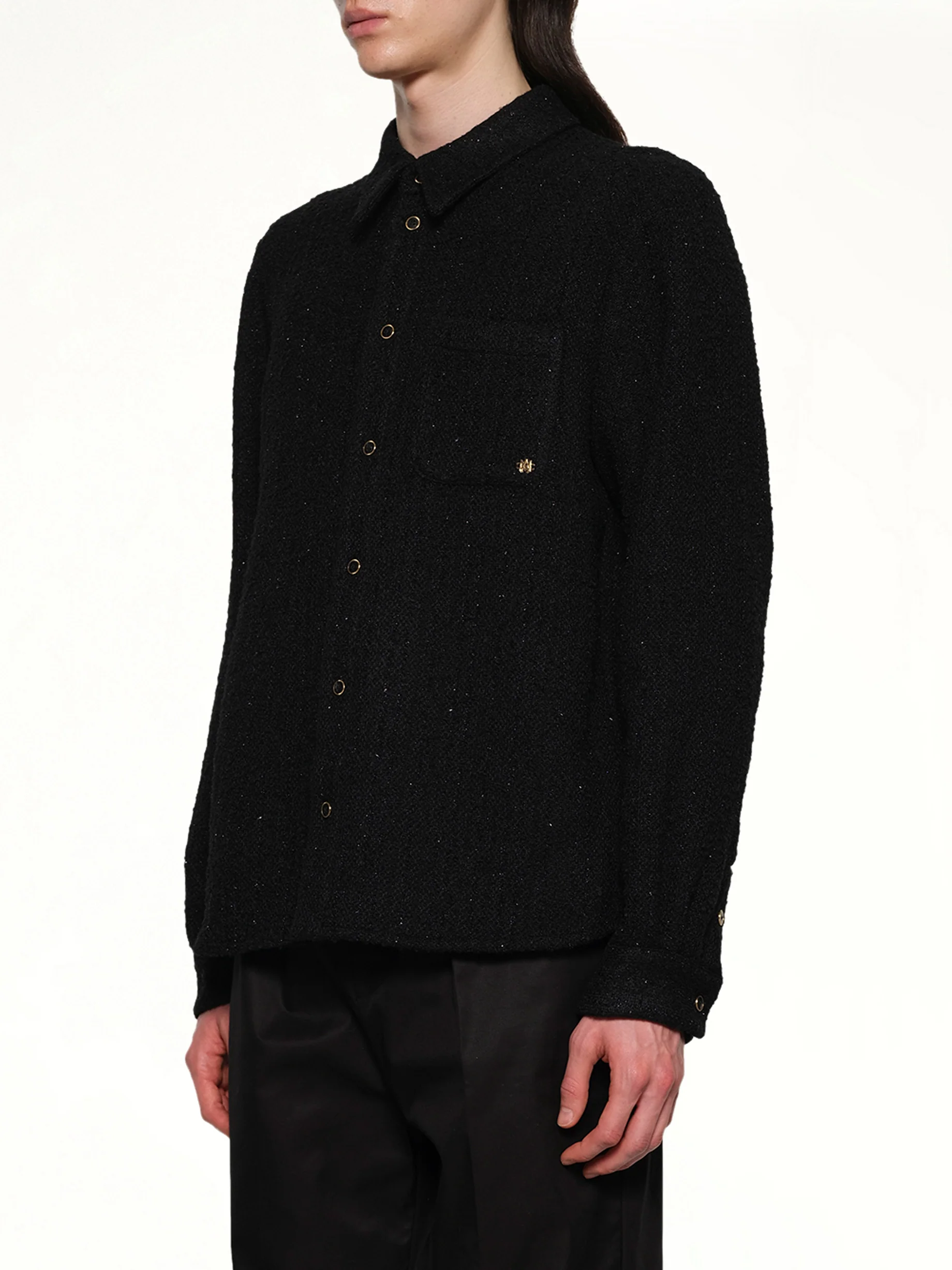 Shimmer Boucle Long Sleeve Shirt in Black - Image 3