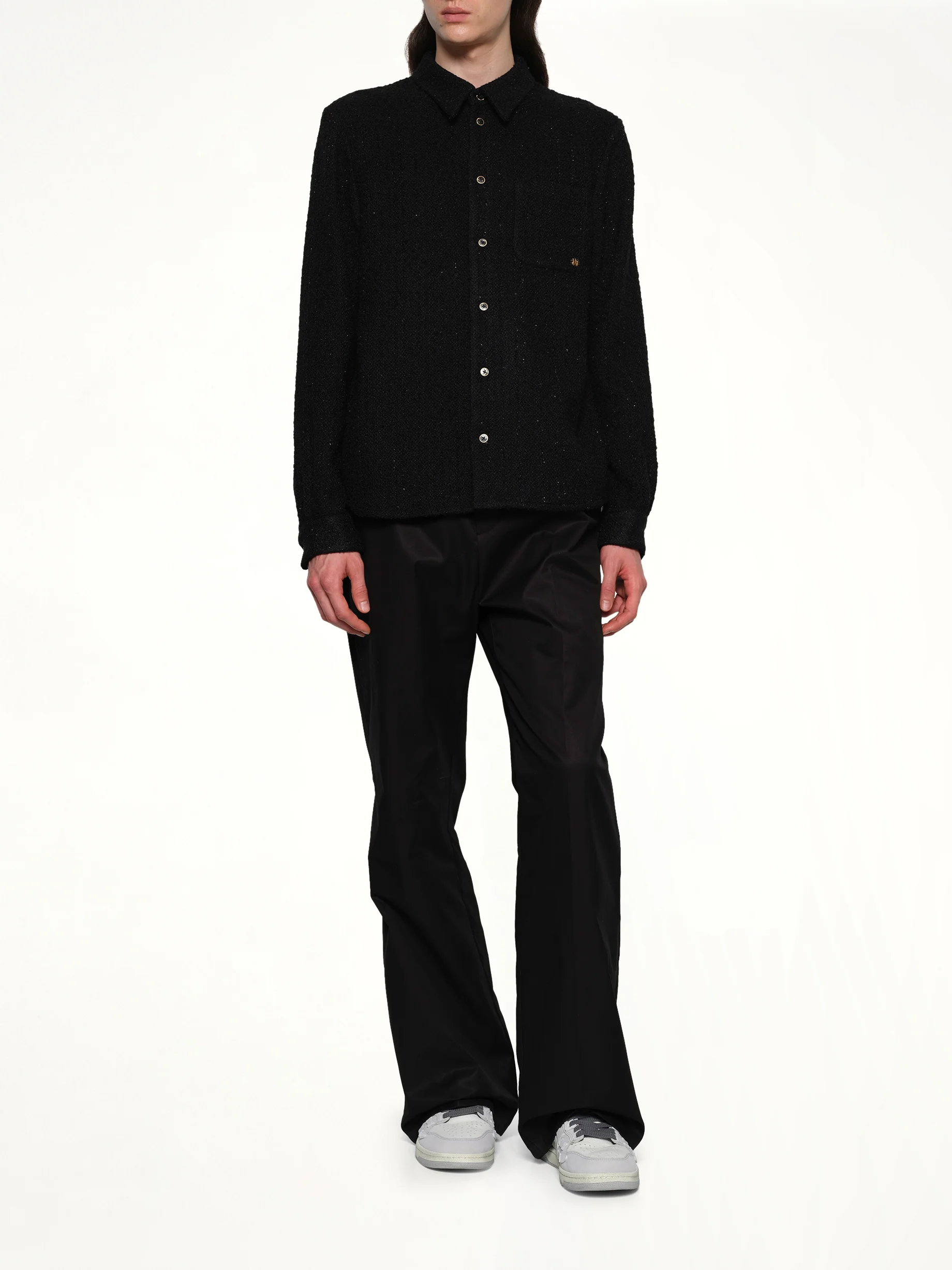 Shimmer Boucle Long Sleeve Shirt in Black - Image 4