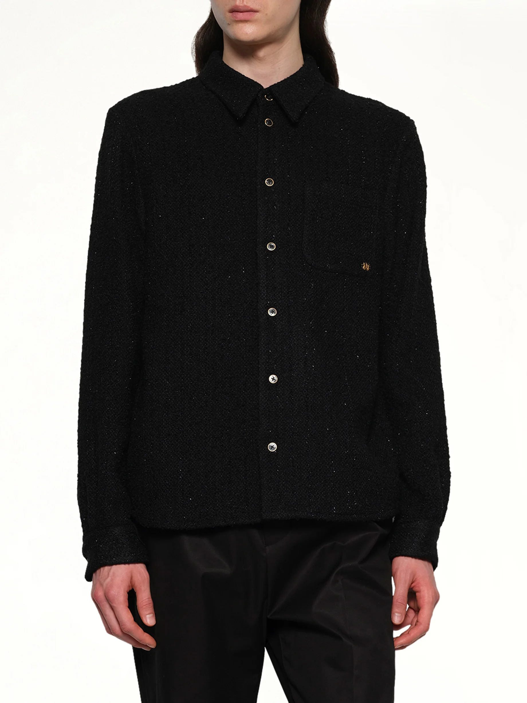 Shimmer Boucle Long Sleeve Shirt in Black - Image 6