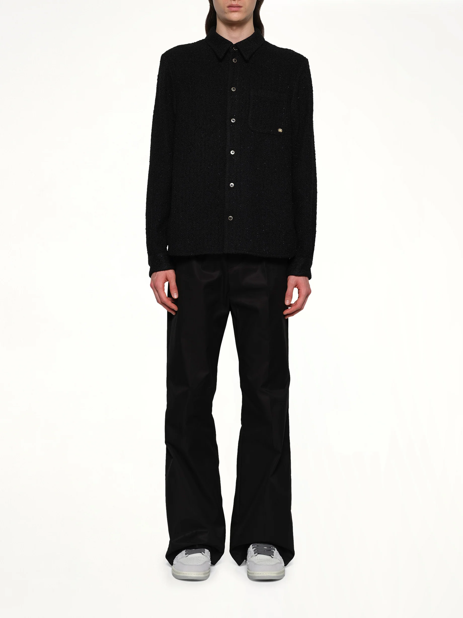 Shimmer Boucle Long Sleeve Shirt in Black - Image 7