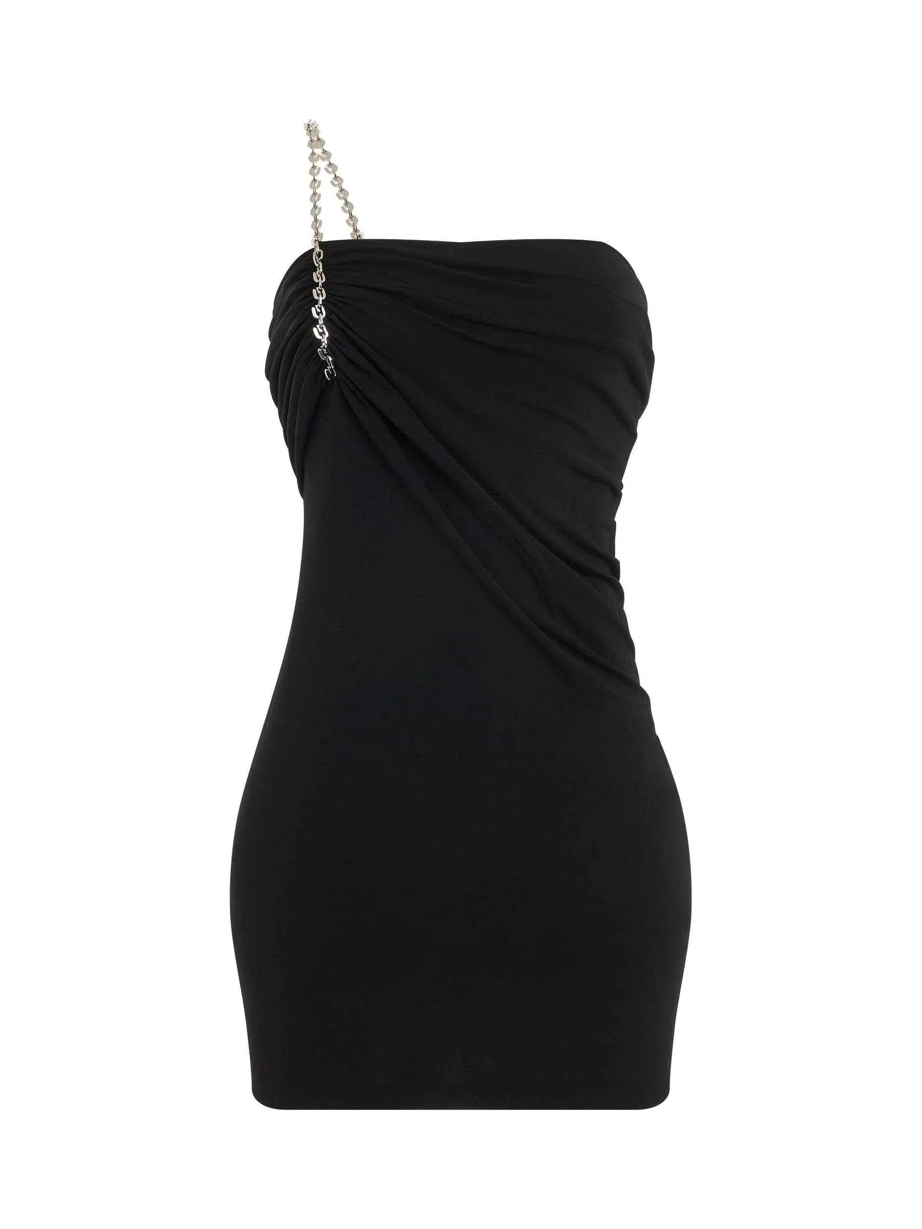 Shiny Crepe Jersey Mini Dress in Black
