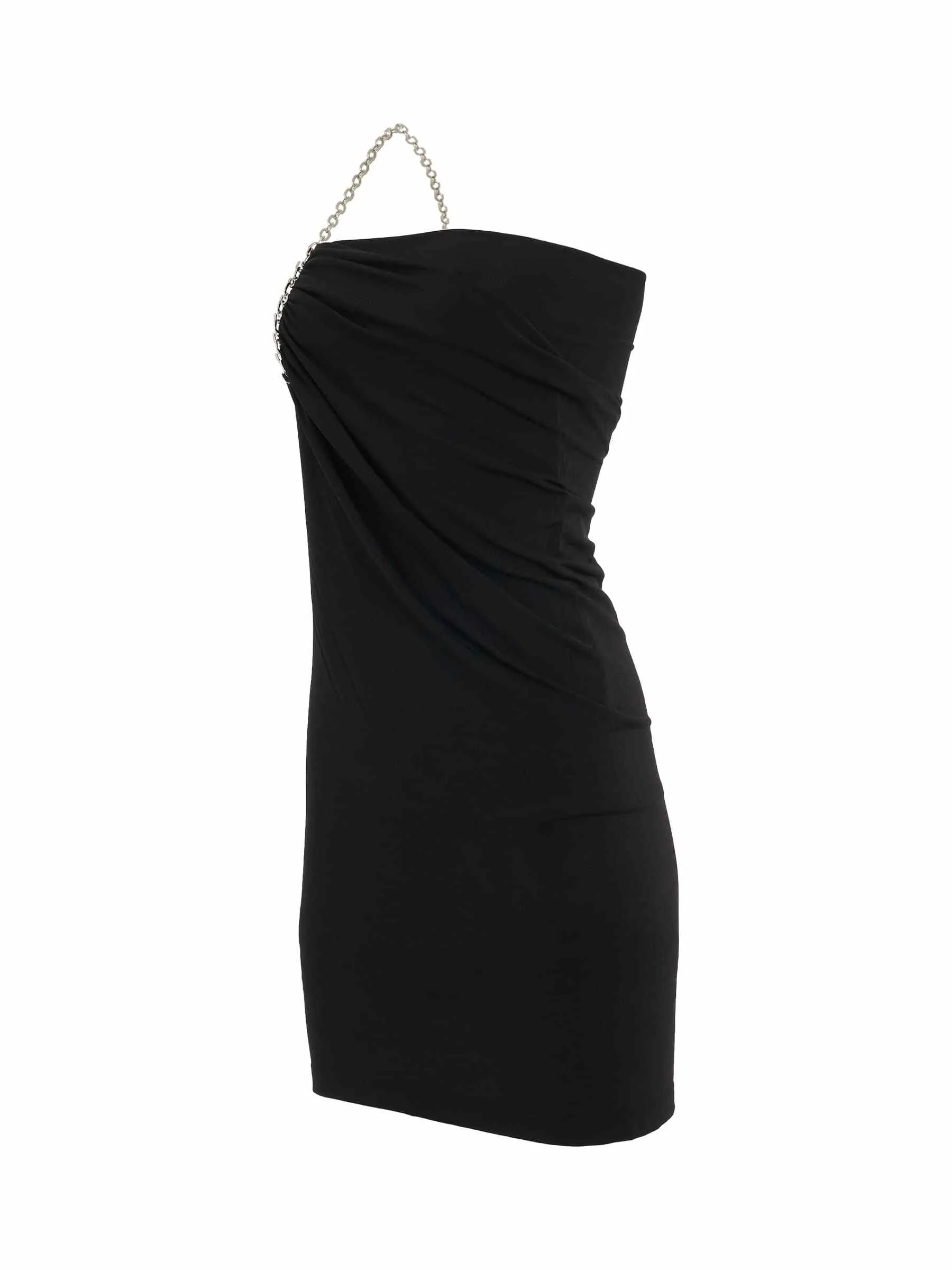 Shiny Crepe Jersey Mini Dress in Black - Image 2