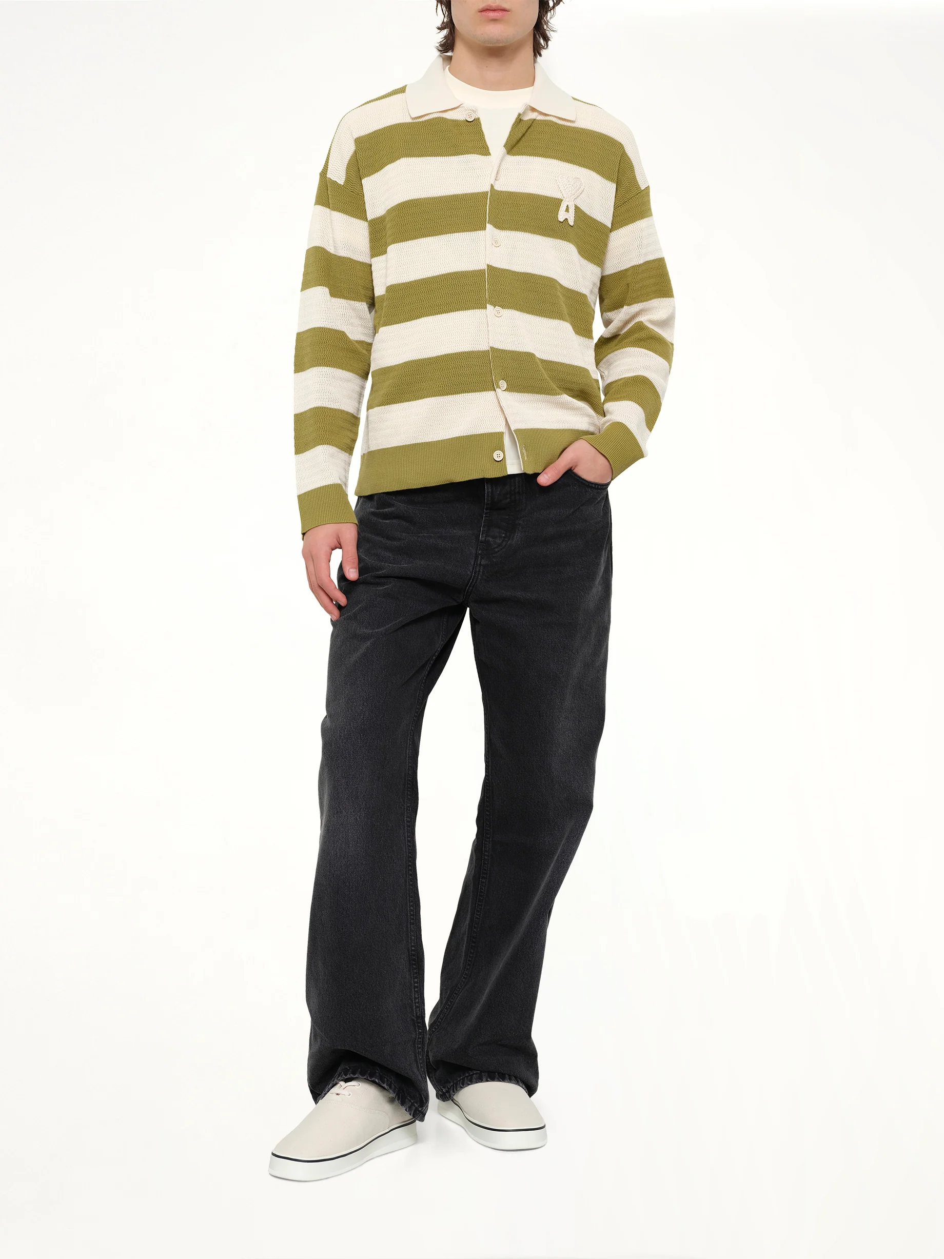 Shirt Collar Cardigan with ADC in Matcha - Image 4