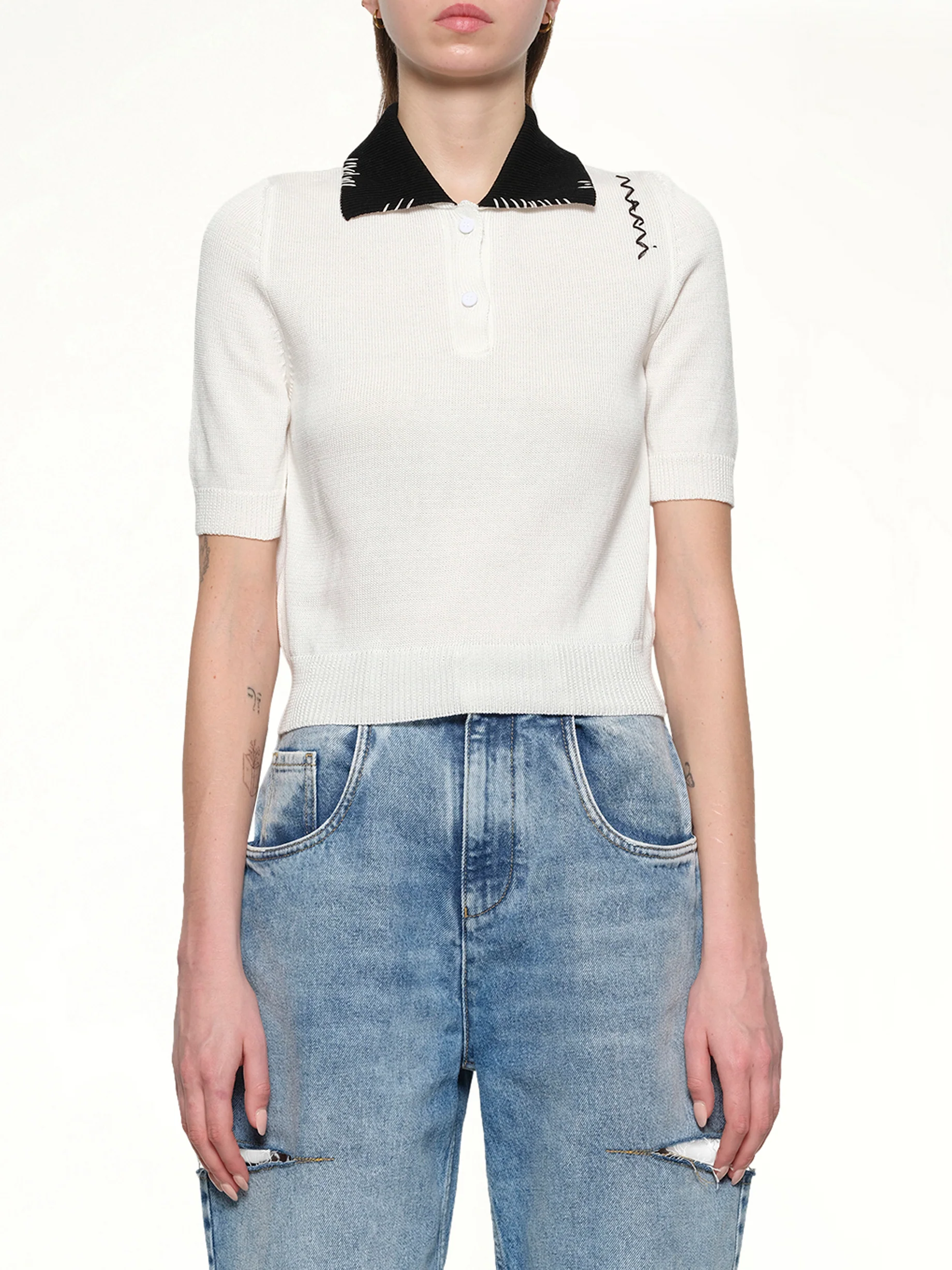 Short Sleeve Knit Polo in Natural White