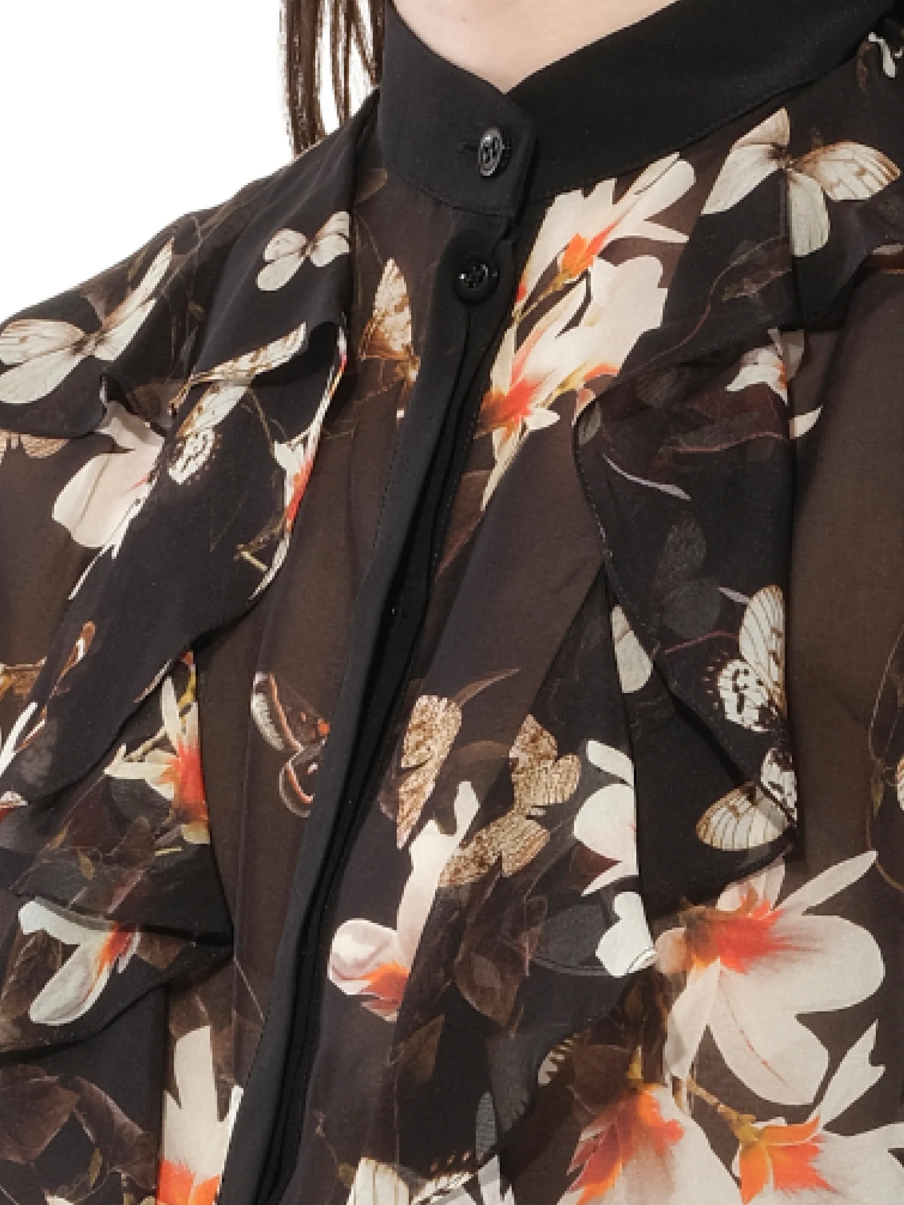 Short Sleeve Shirt with Flower Print in Black - Image 2