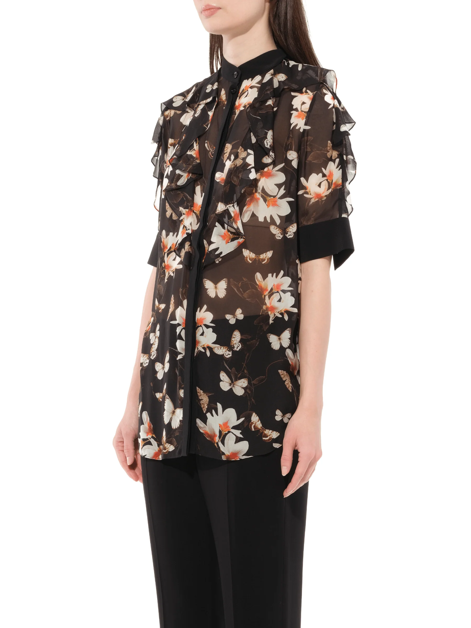 Short Sleeve Shirt with Flower Print in Black - Image 5