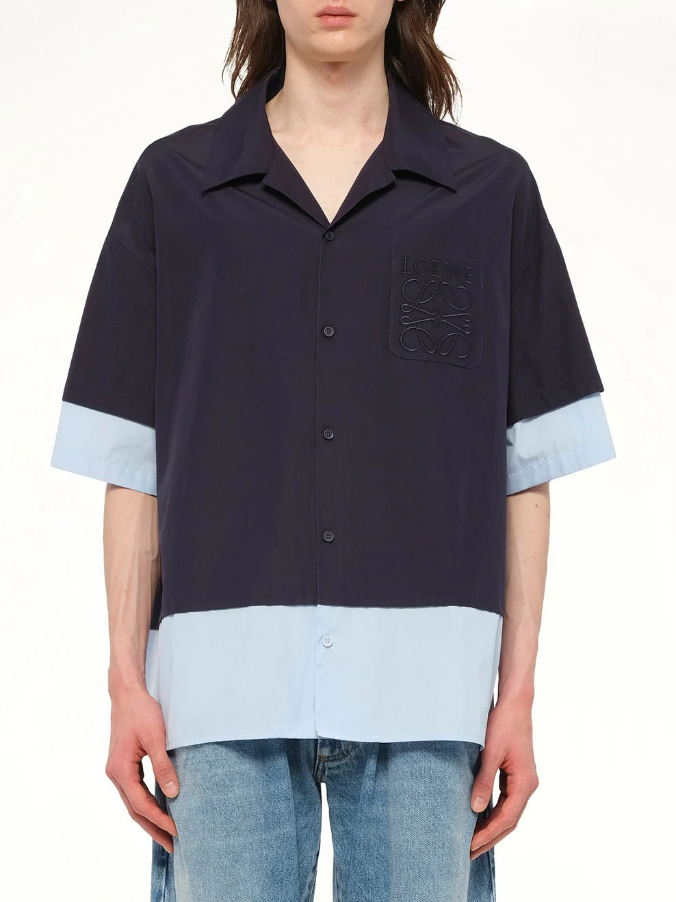 Short Sleeve Shirt in Dark Navy/Light Blue