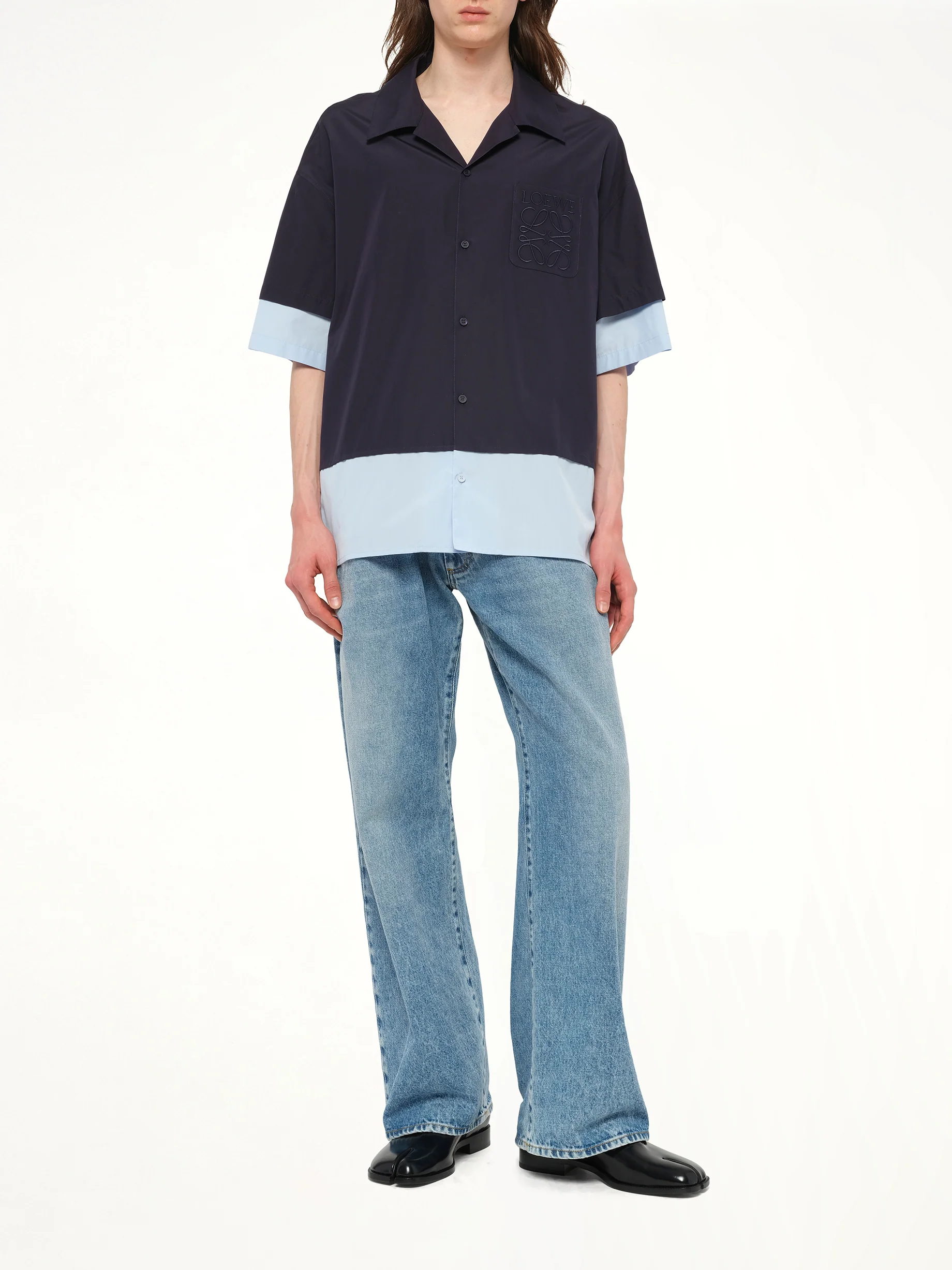 Short Sleeve Shirt in Dark Navy/Light Blue - Image 4