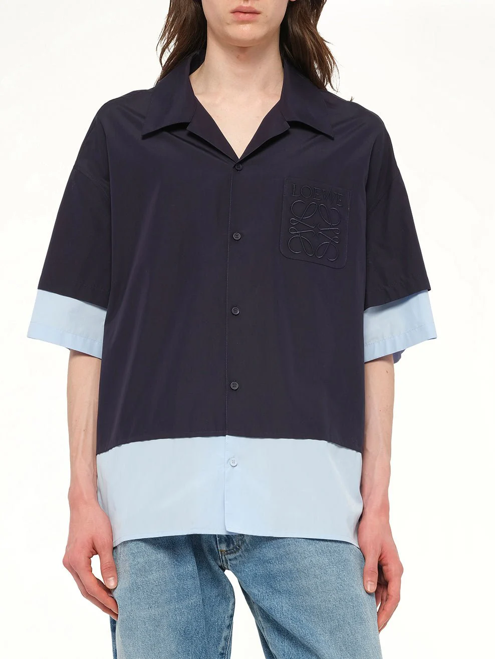 Short Sleeve Shirt in Dark Navy/Light Blue - Image 6