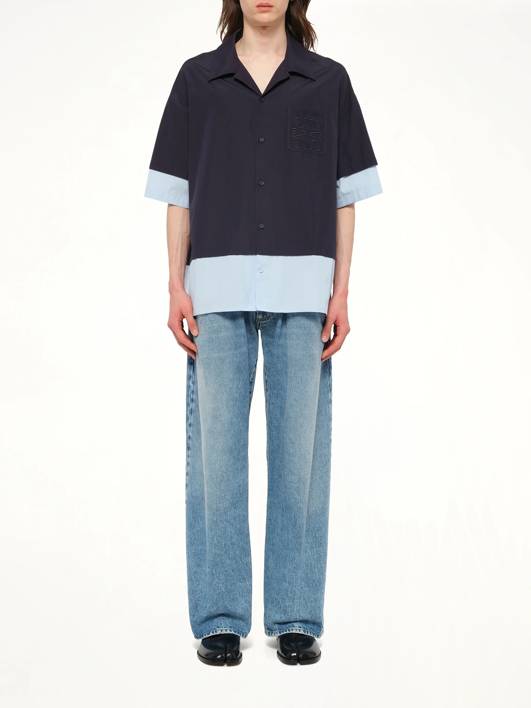 Short Sleeve Shirt in Dark Navy/Light Blue - Image 7
