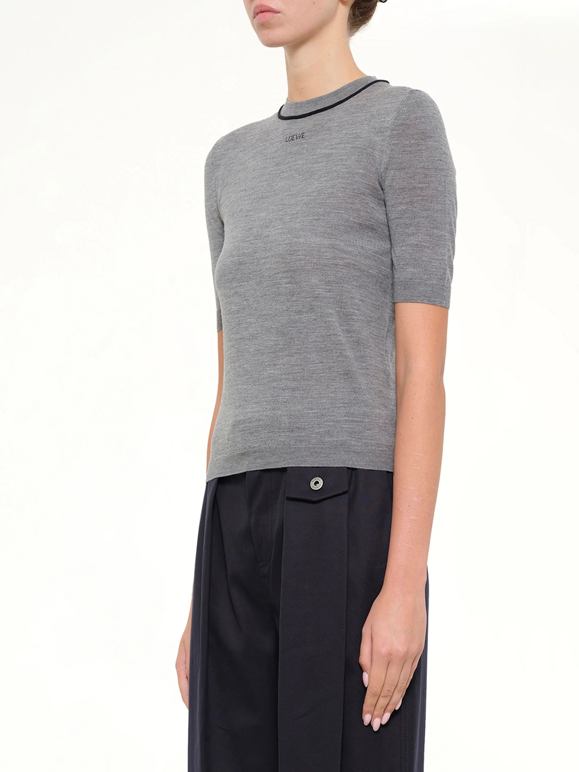 Short-Sleeve Sweater in Grey/Navy Blue - Image 3