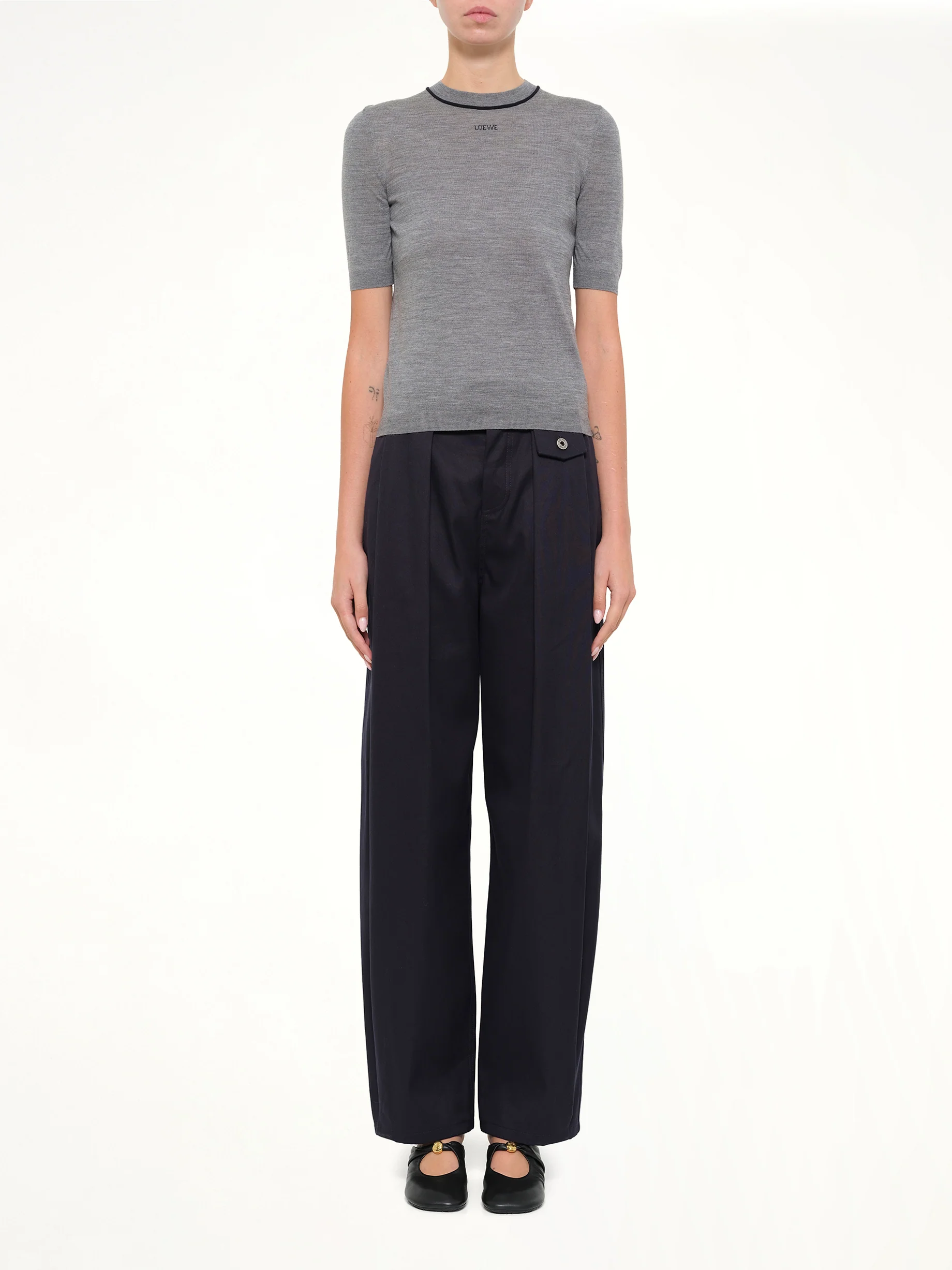 Short-Sleeve Sweater in Grey/Navy Blue - Image 7
