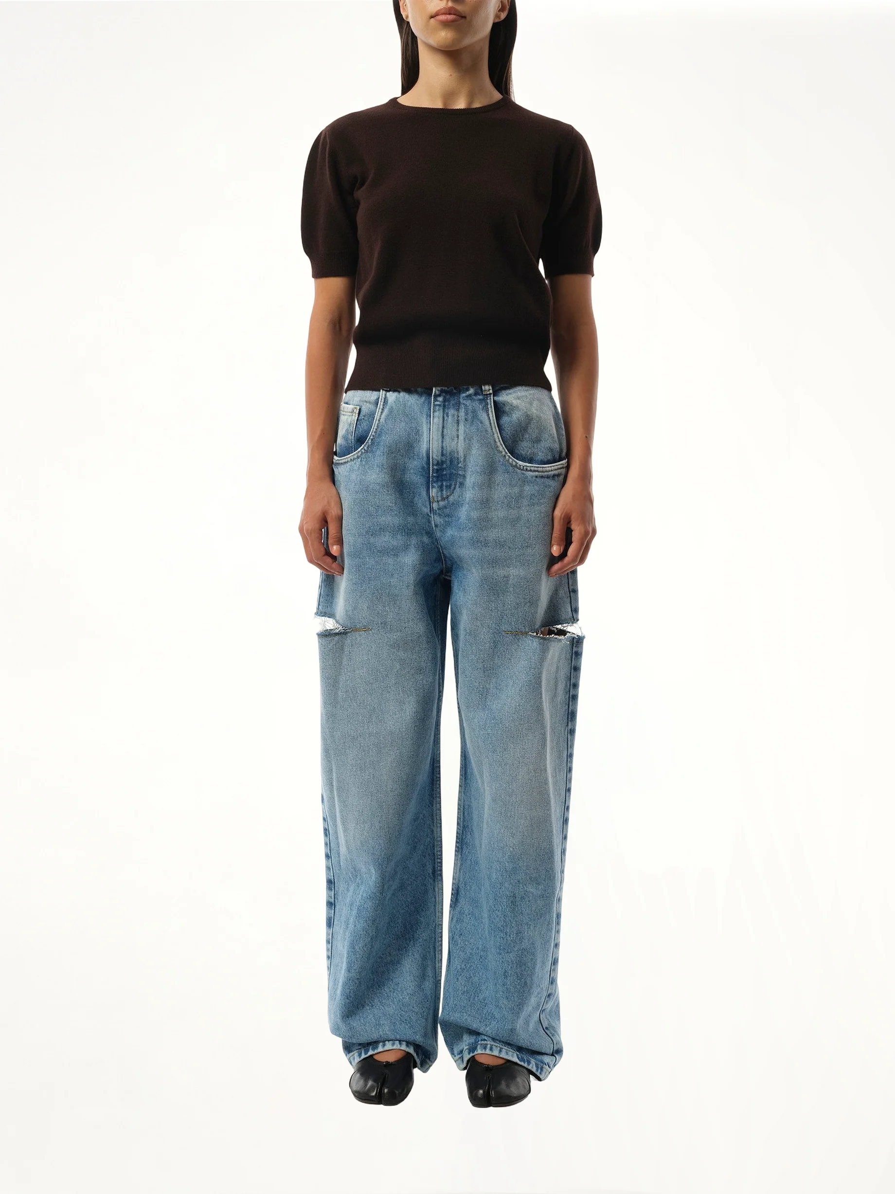 Short-sleeved Sweater in Dark Brown - Image 4