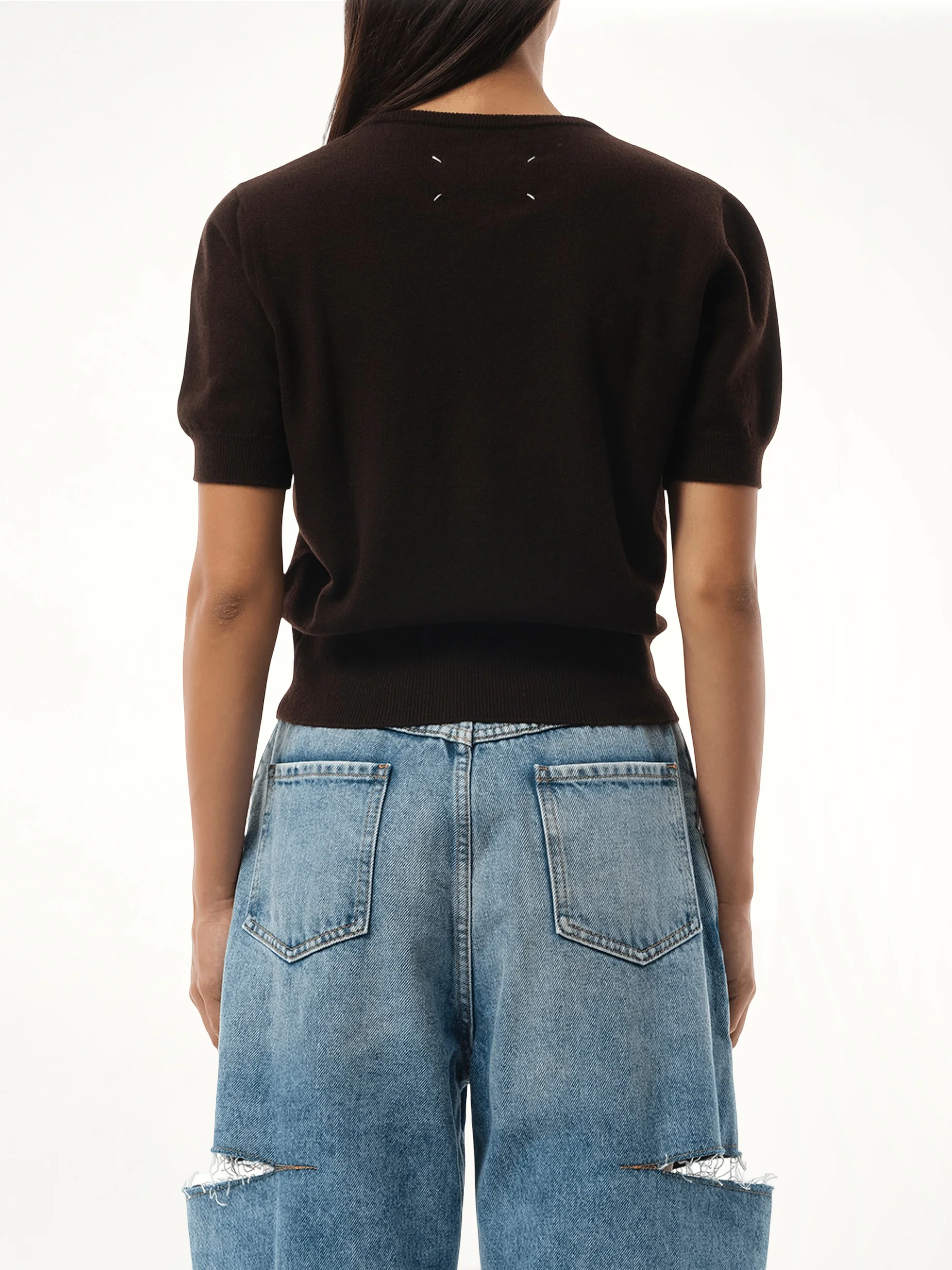 Short-sleeved Sweater in Dark Brown - Image 6