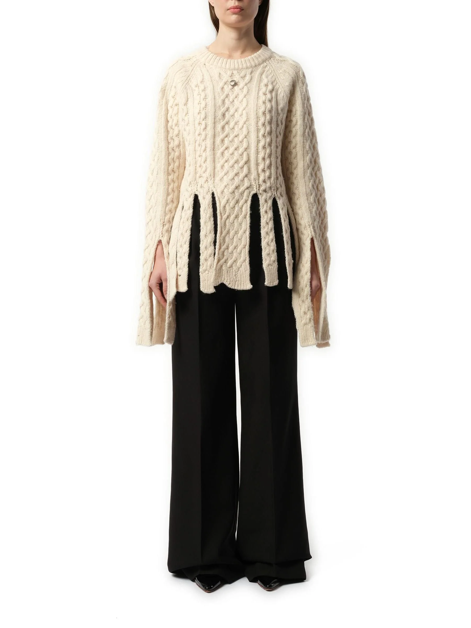 Shredded Knit Sweater in Beige - Image 4