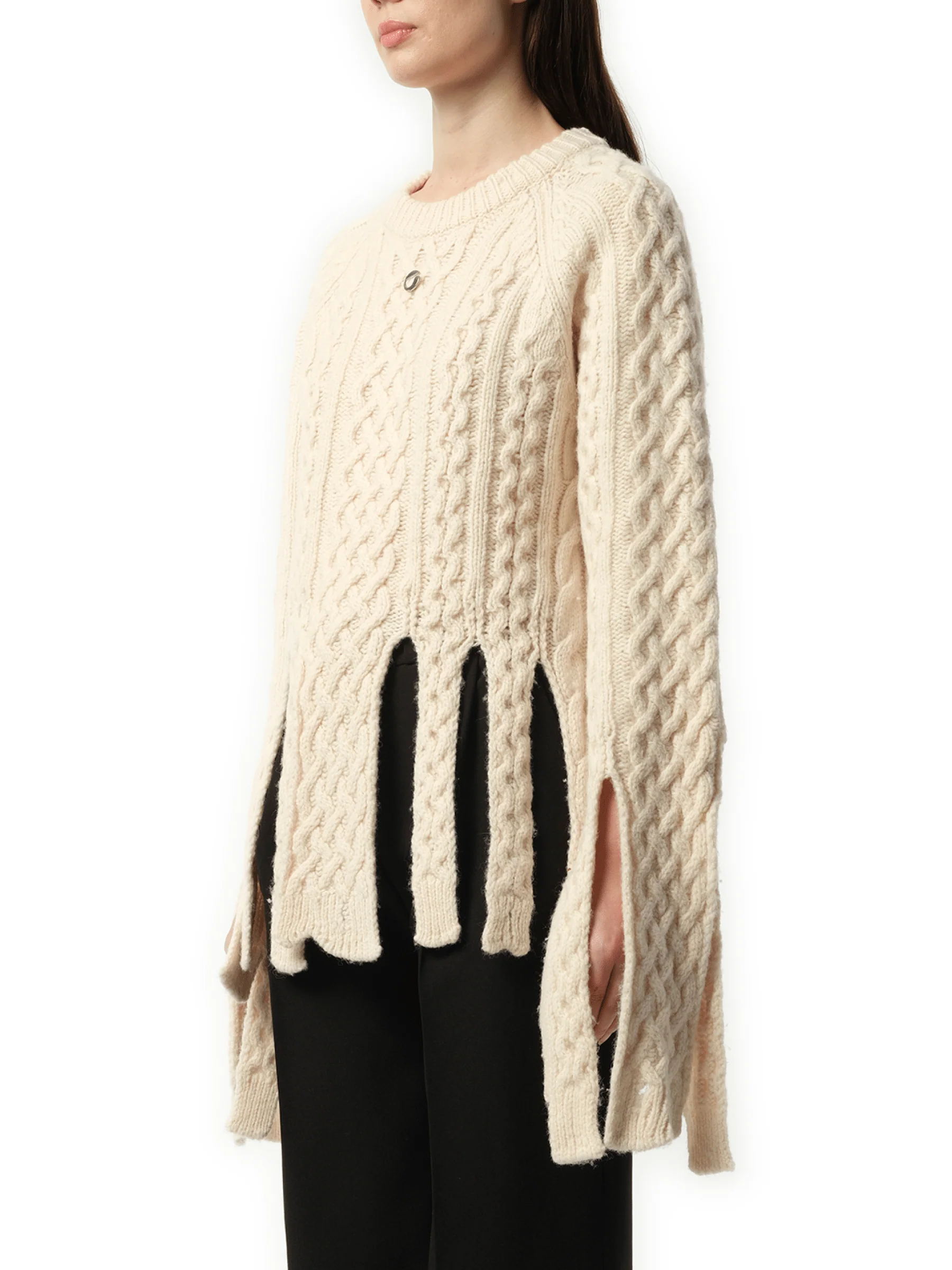 Shredded Knit Sweater in Beige - Image 5