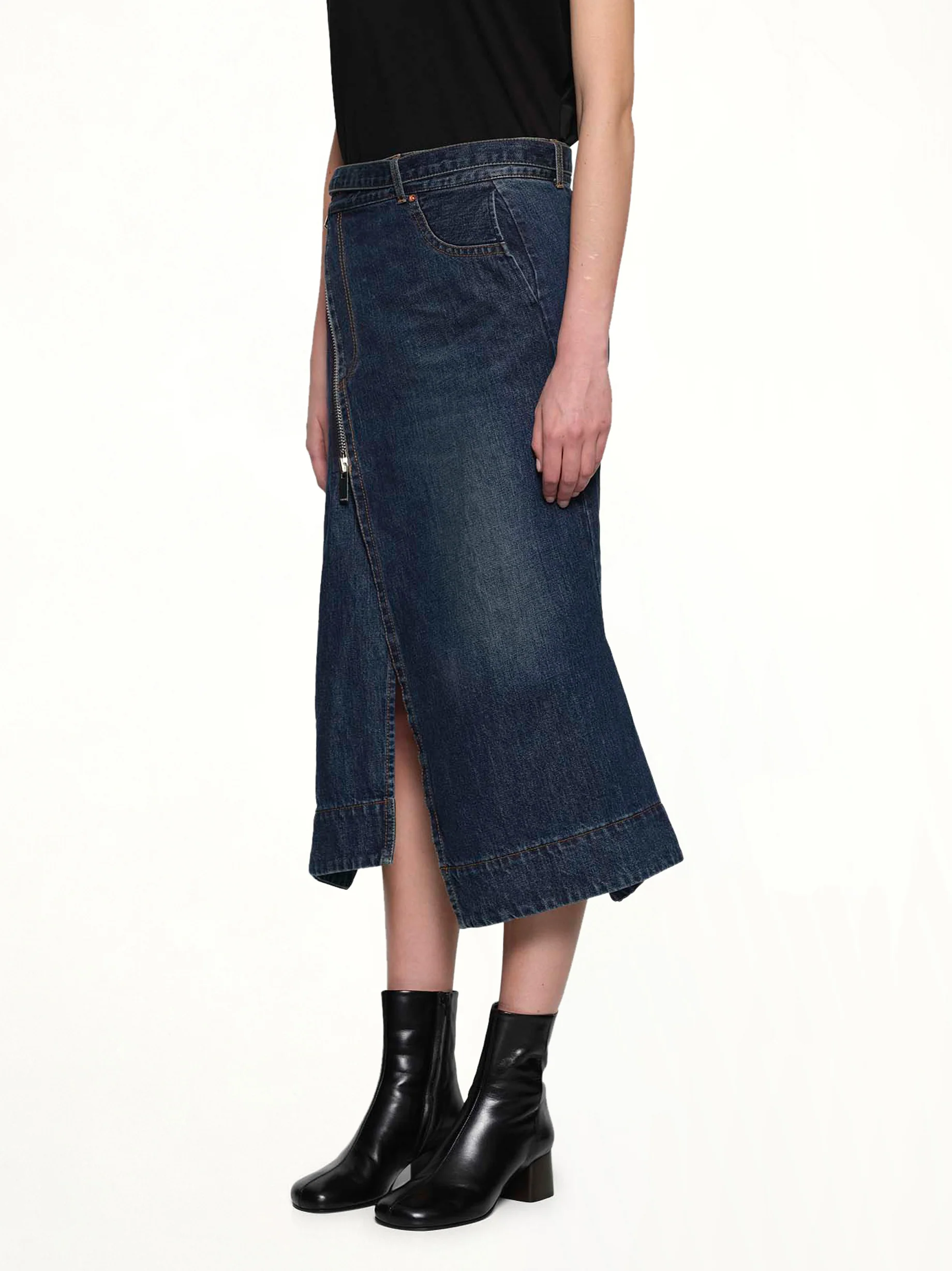 Side Zip Denim Skirt in Blue - Image 3