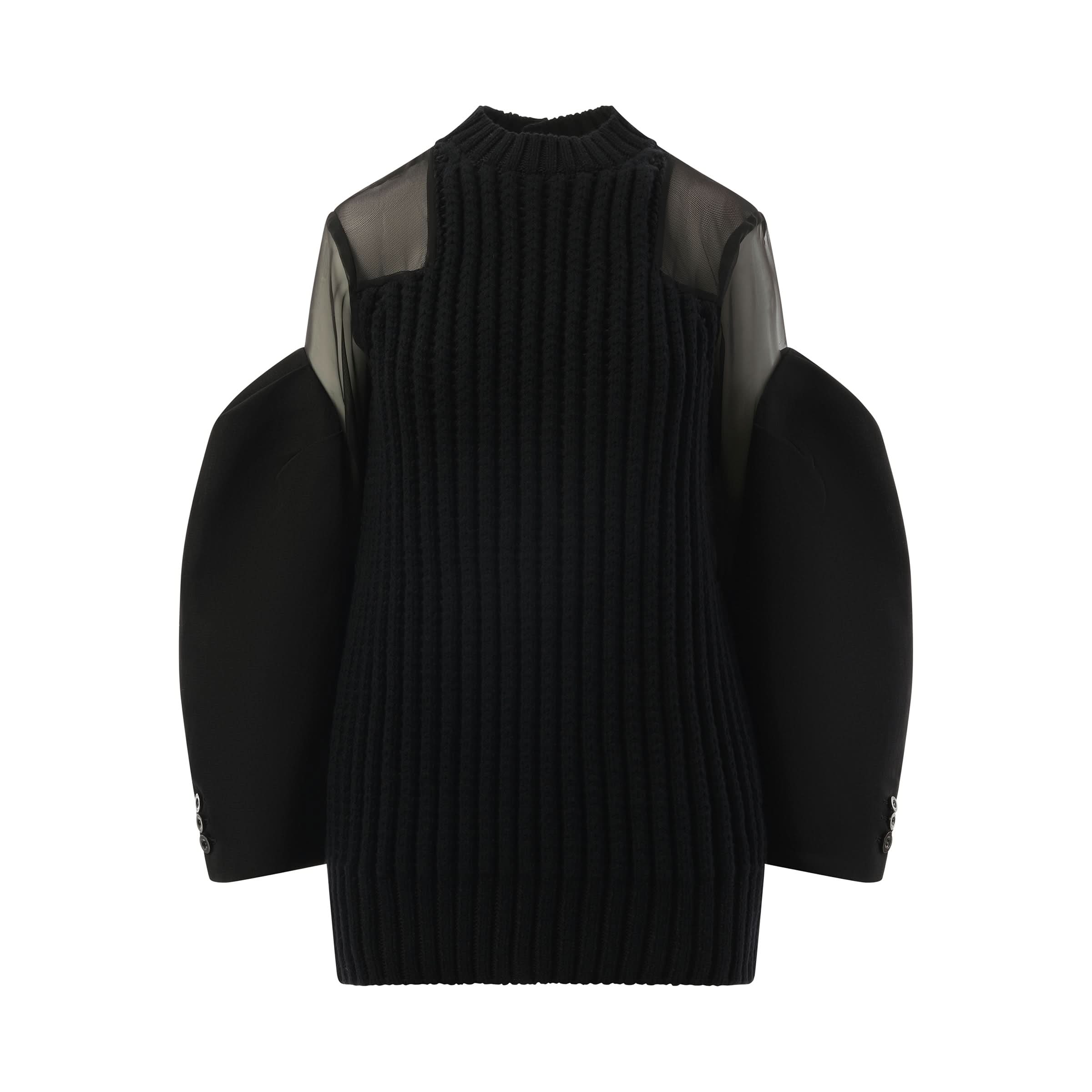 Silk Chiffon Mix Knit Dress in Black - Image 2