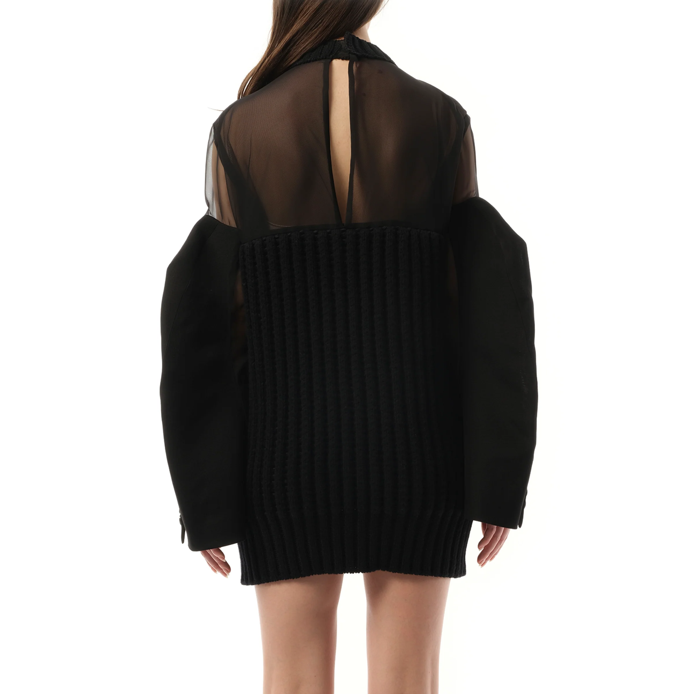 Silk Chiffon Mix Knit Dress in Black - Image 6