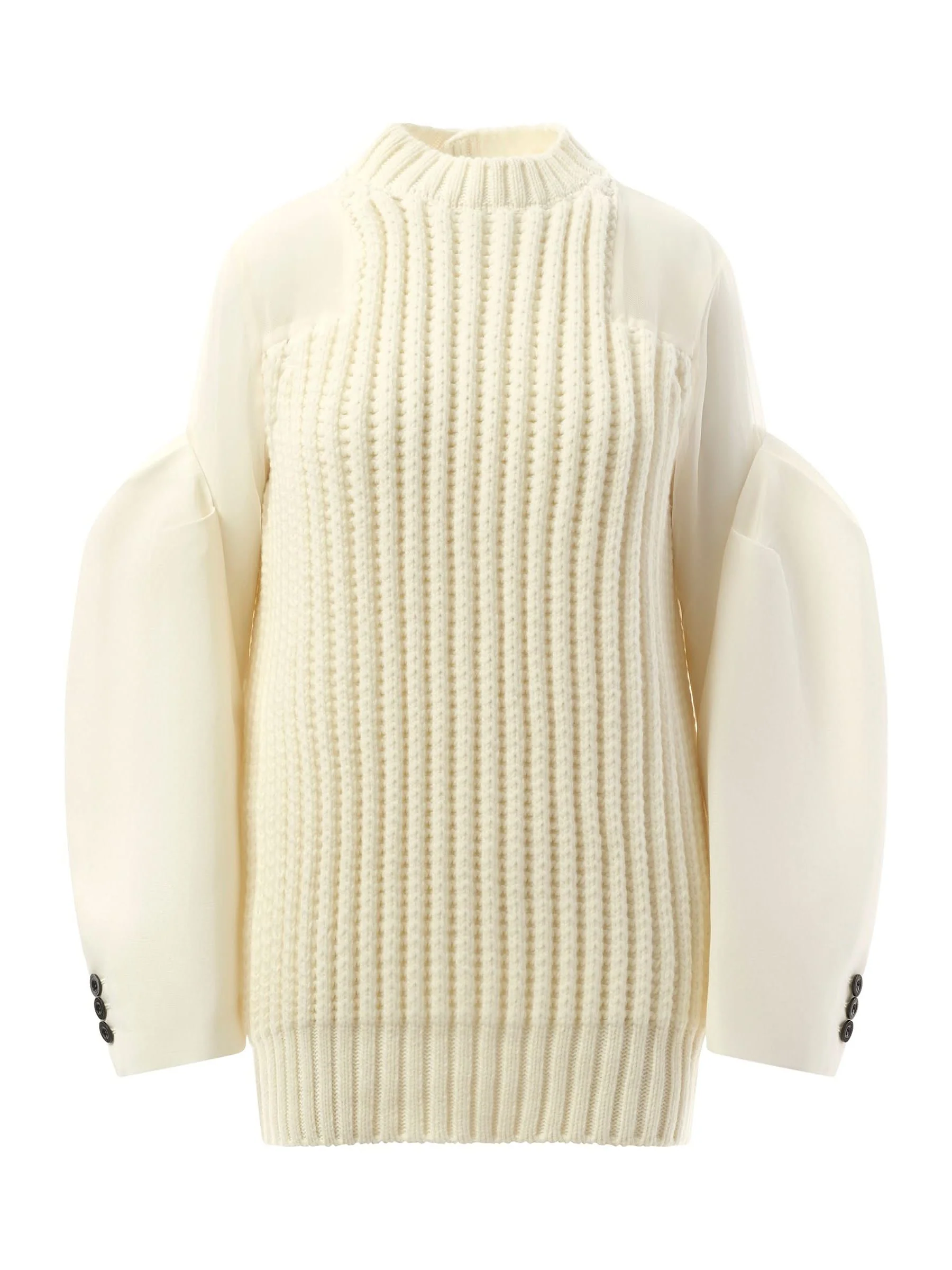 Silk Chiffon Mix Knit Dress in Off White - Image 2