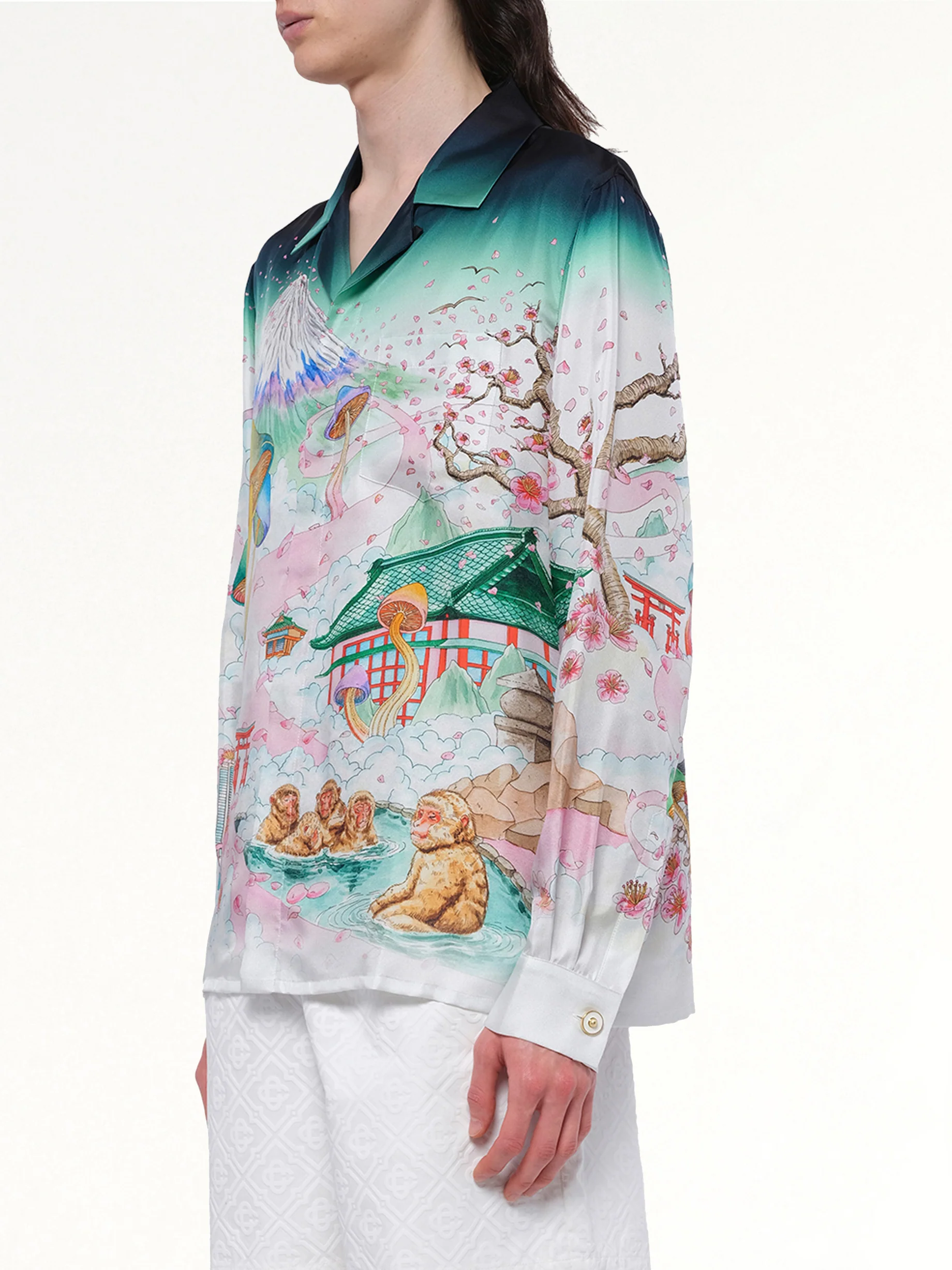 Silk Satin Flowers Shirt in Multicolour - Image 3