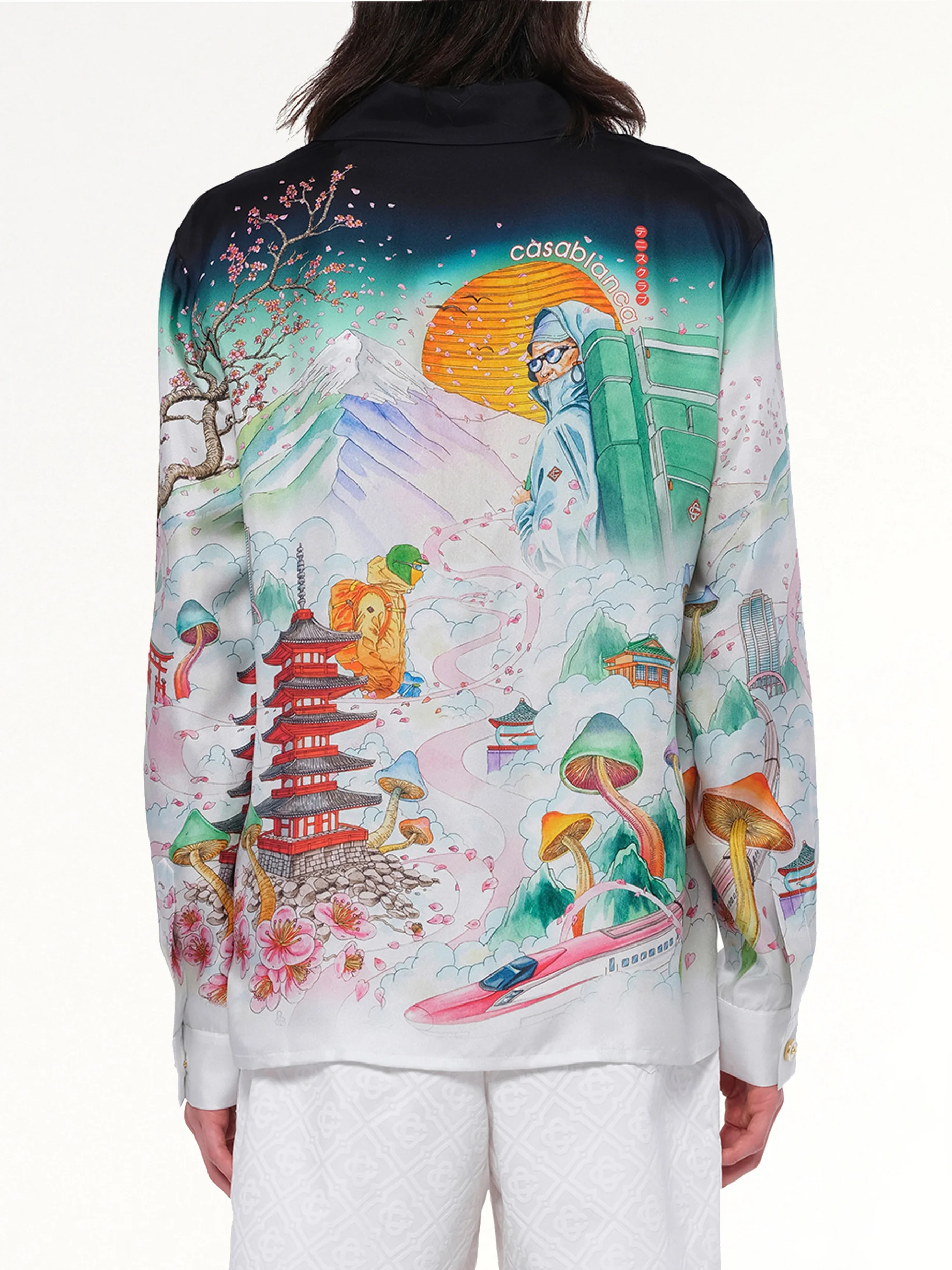 Silk Satin Flowers Shirt in Multicolour - Image 6