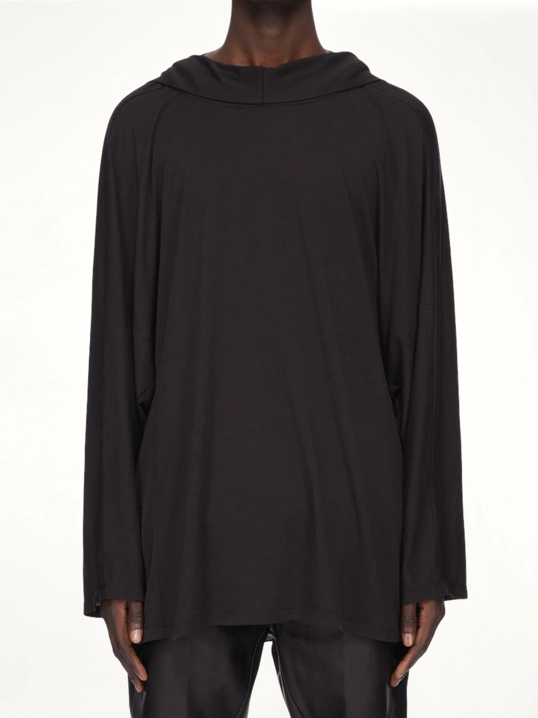 Silk Wool Hooded Tunic in Black