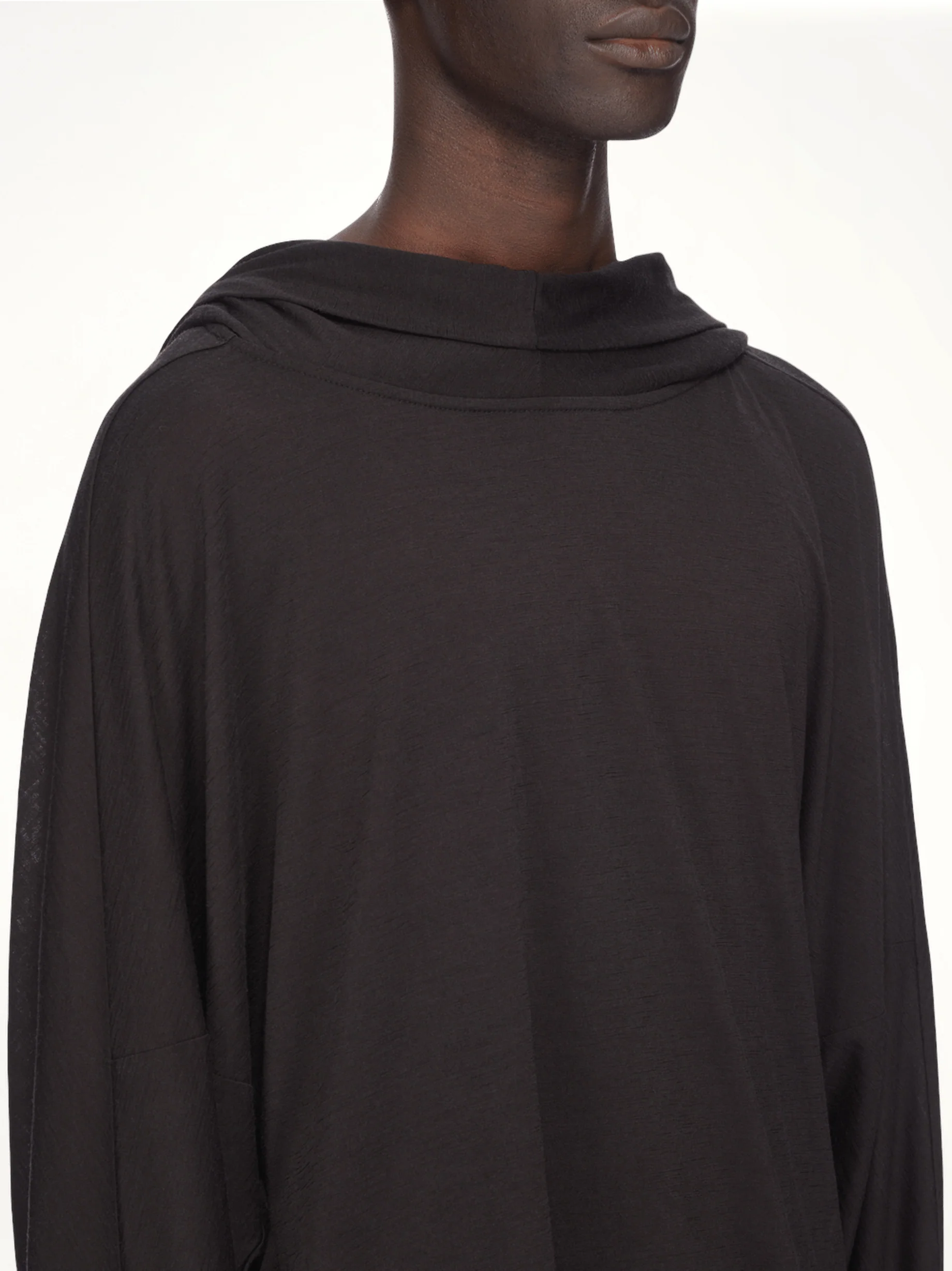 Silk Wool Hooded Tunic in Black - Image 3