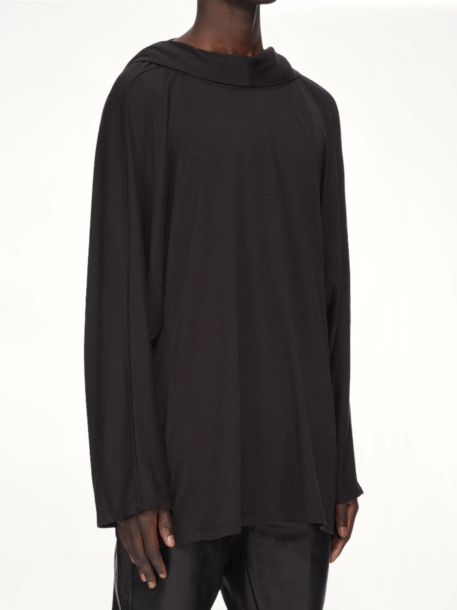 Silk Wool Hooded Tunic in Black - Image 5