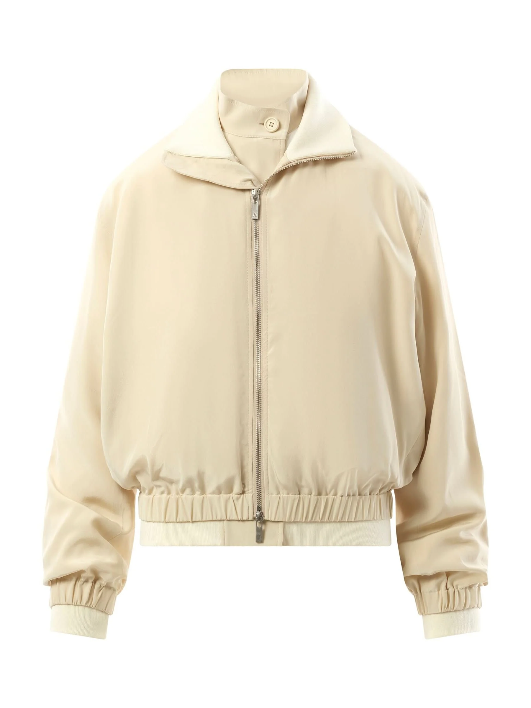 Silk Zip Bomber Jacket in Oat - Image 2