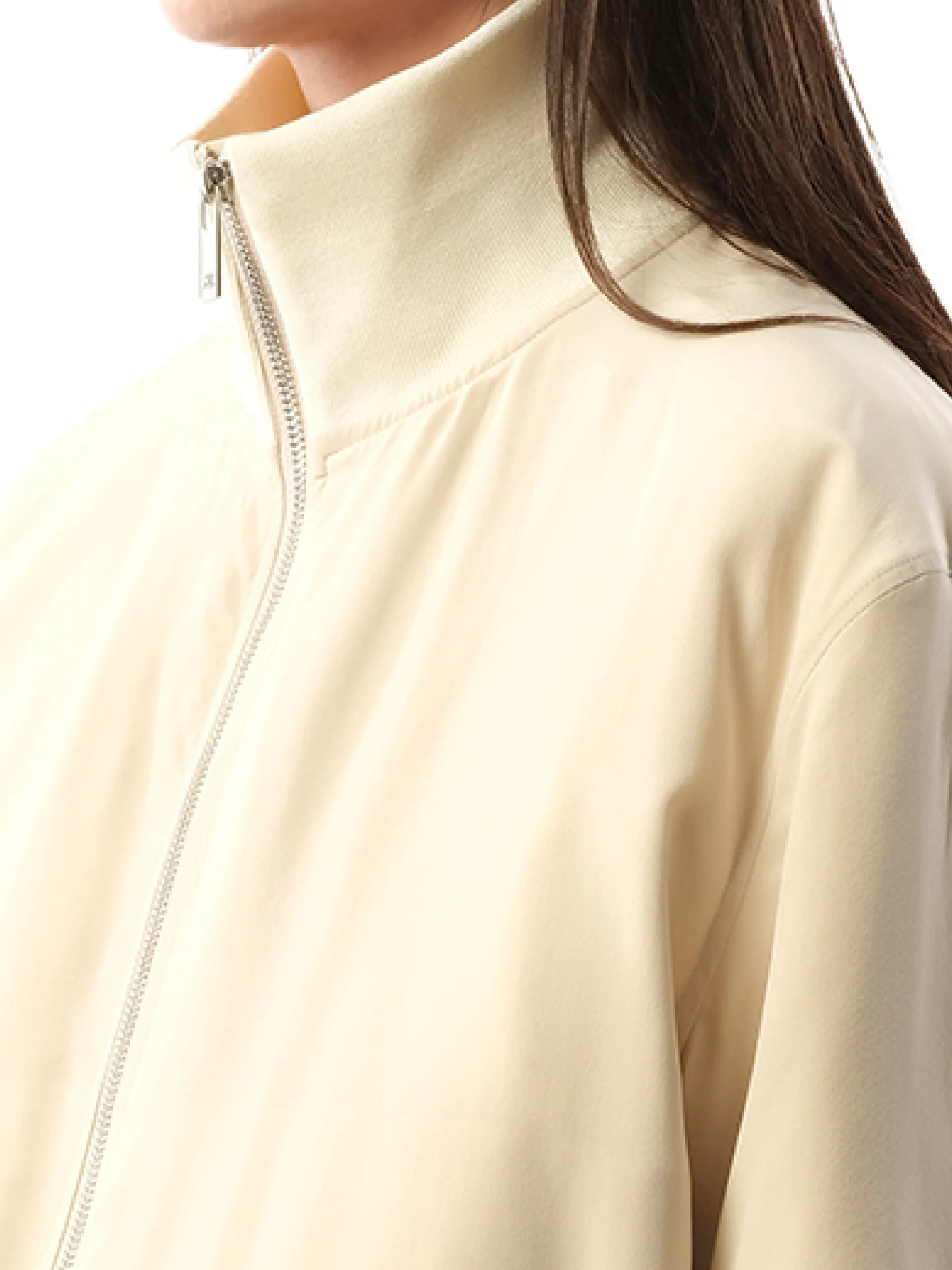 Silk Zip Bomber Jacket in Oat - Image 3