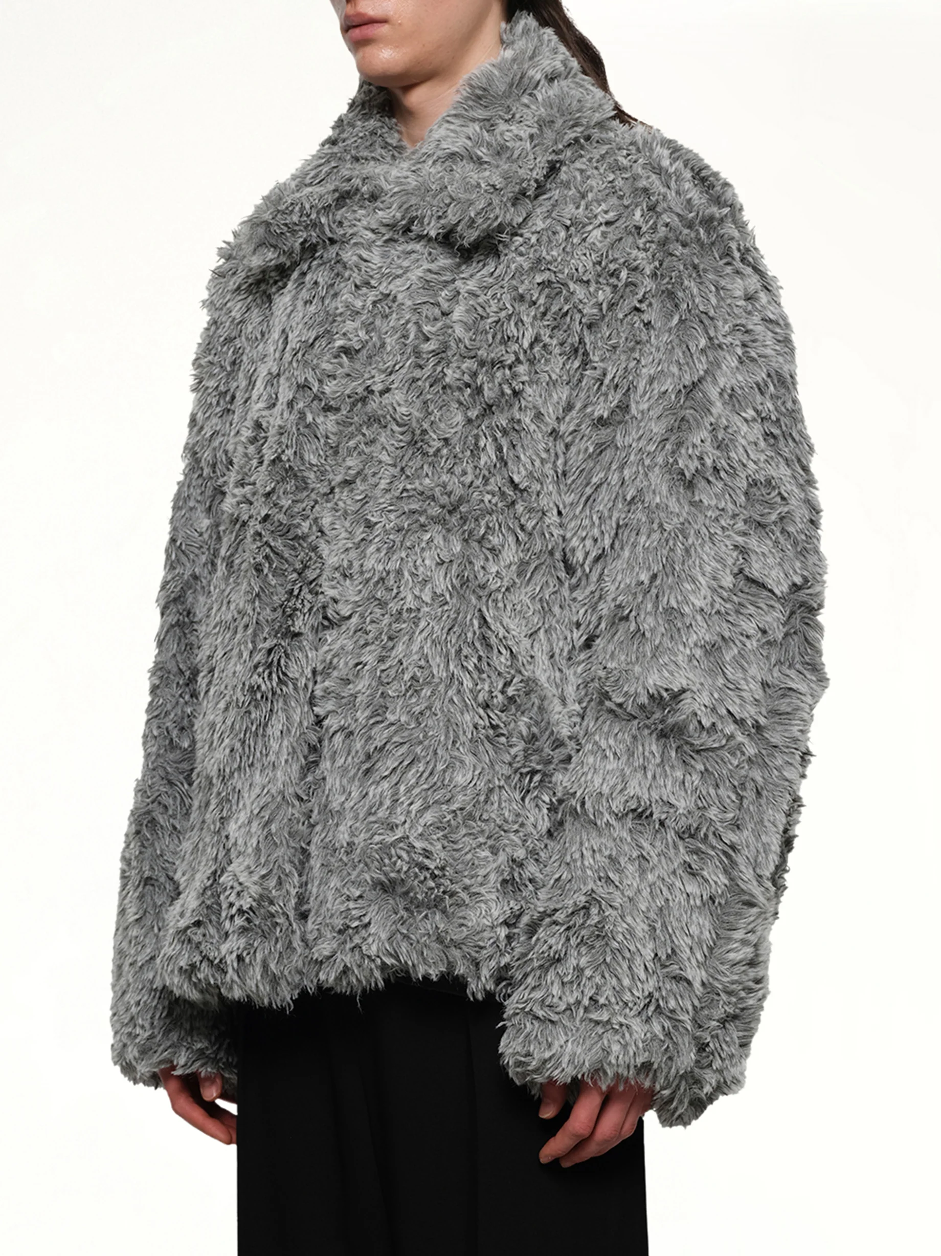 Sinister Mouth Faux Fur Jacket in Grey - Image 3
