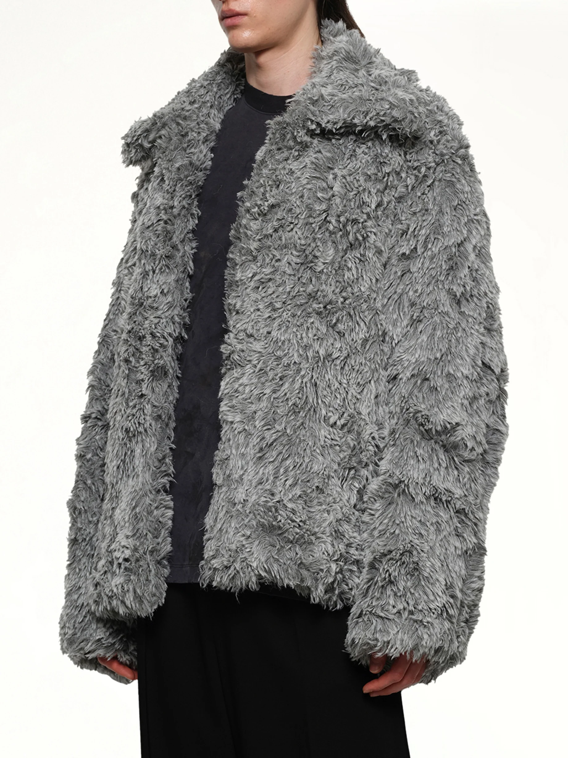 Sinister Mouth Faux Fur Jacket in Grey - Image 6