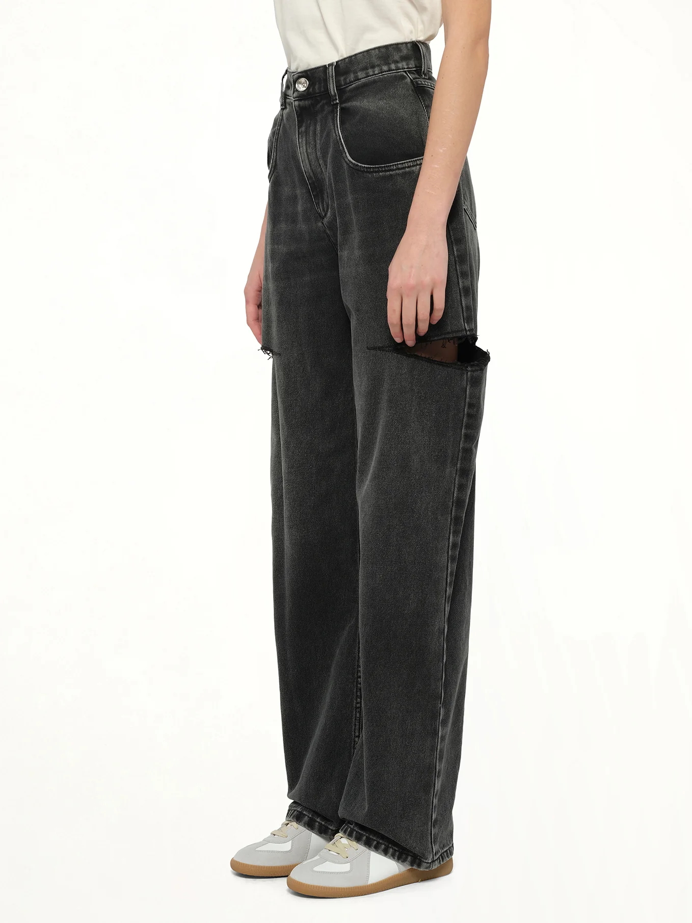 Slash Loose Fit Denim Jeans in Black - Image 3