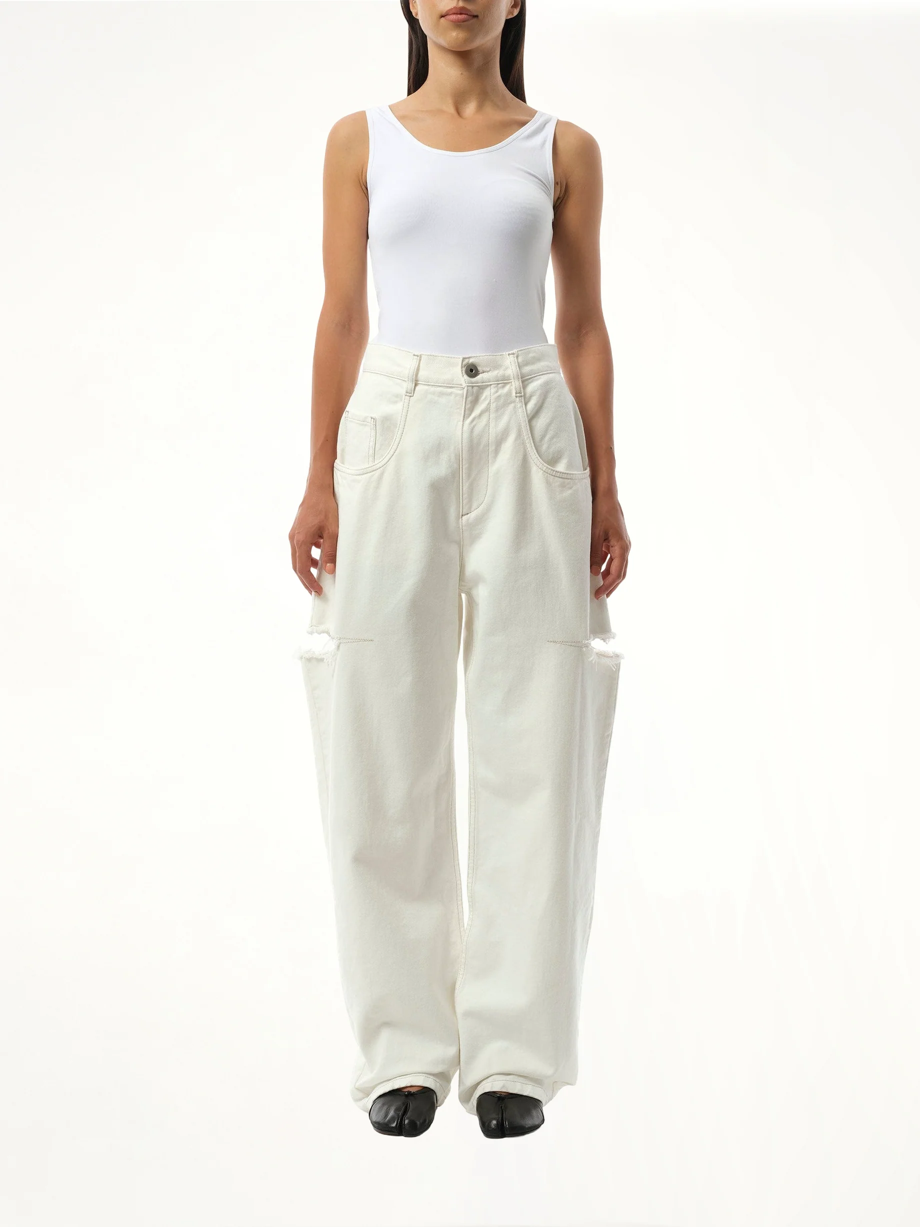 Slash Loose Fit Denim Jeans in Off White - Image 4