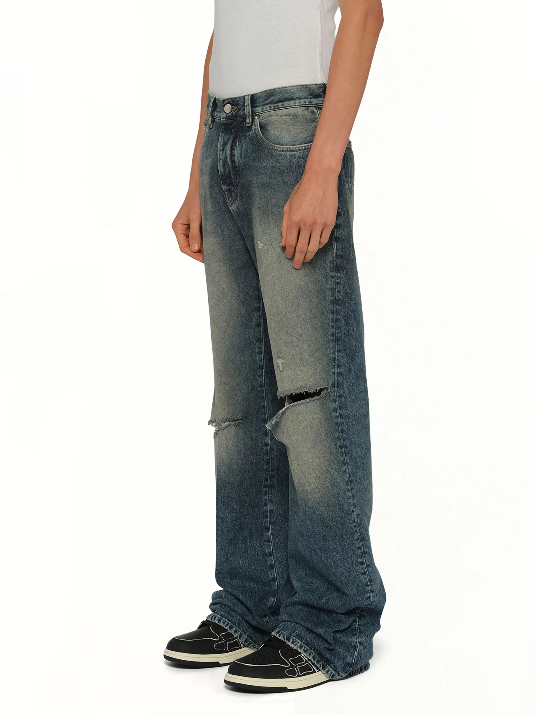 Slashed Boot Cut Jean in Denim Lapis - Image 3