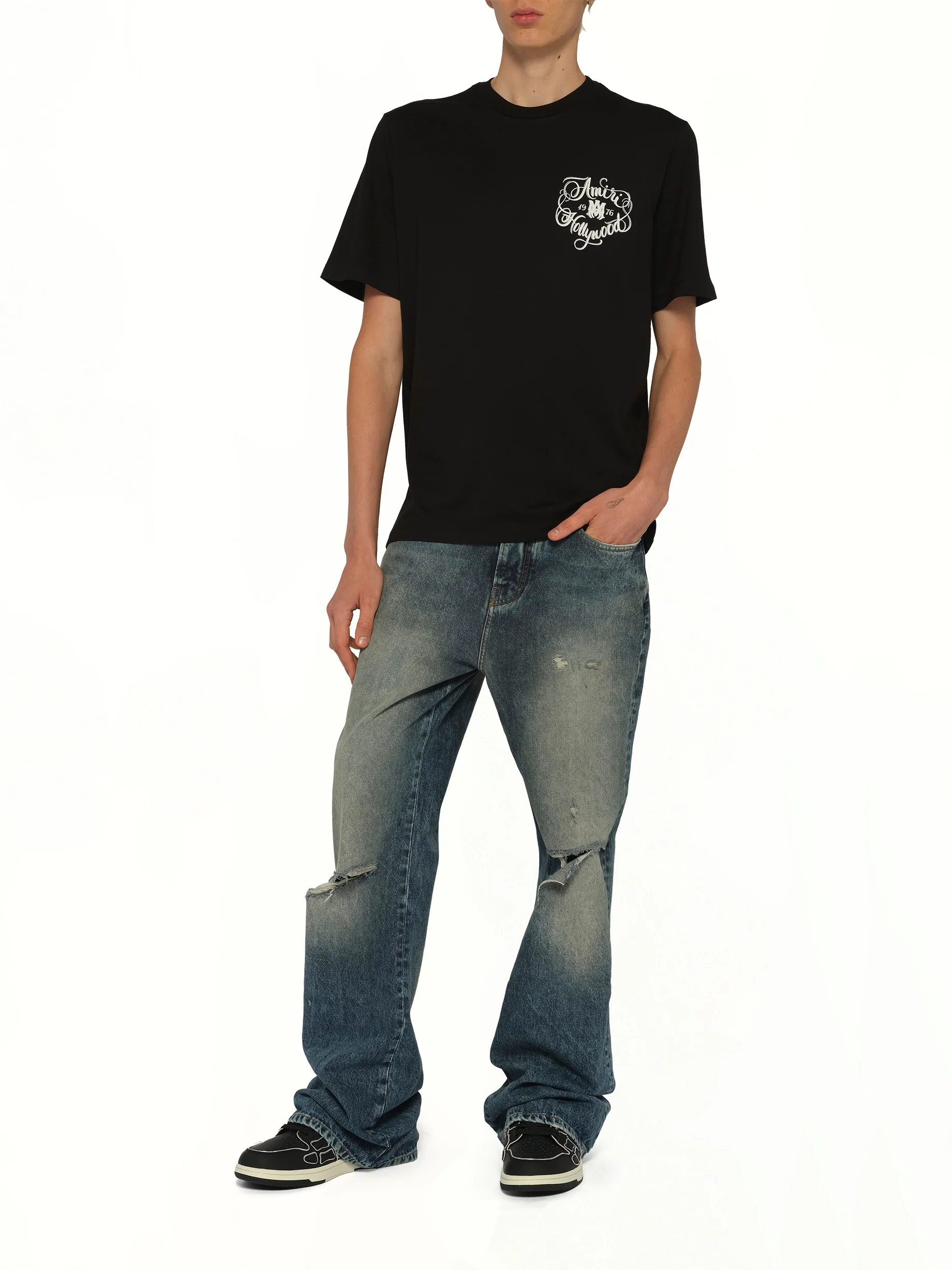 Slashed Boot Cut Jean in Denim Lapis - Image 4