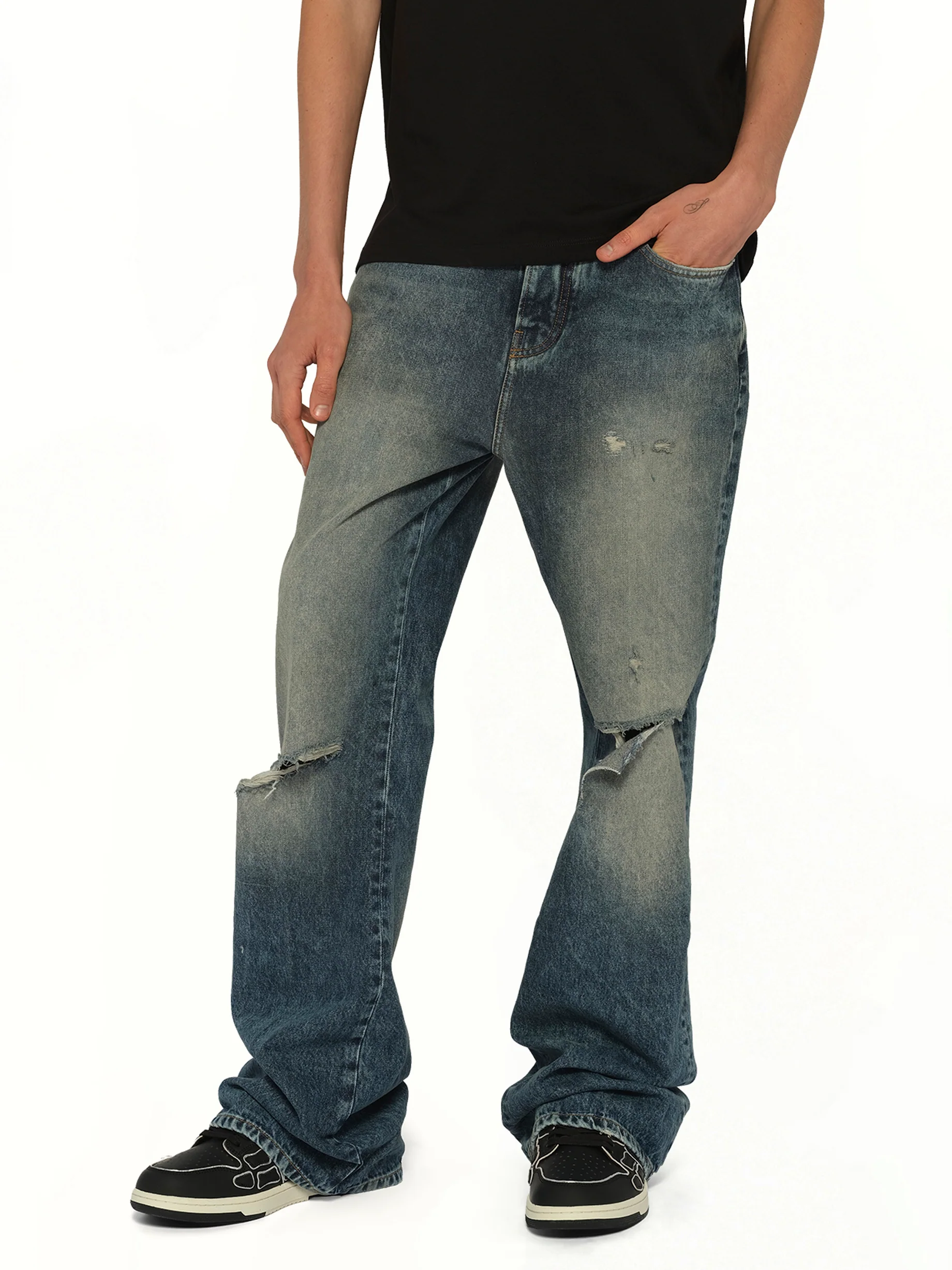 Slashed Boot Cut Jean in Denim Lapis - Image 6