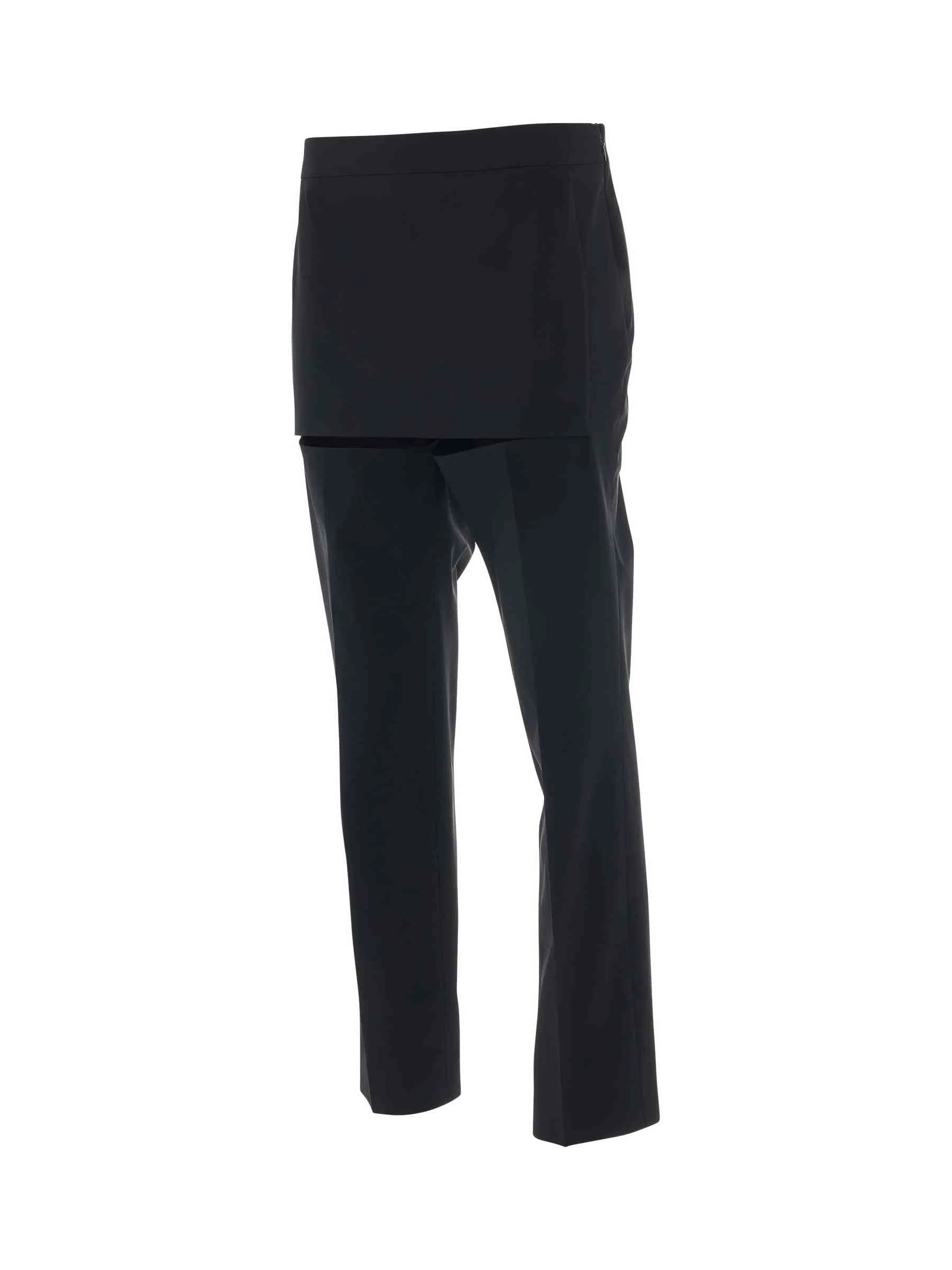Slim Fit Trousers with Skirt Detail in Black - Image 2