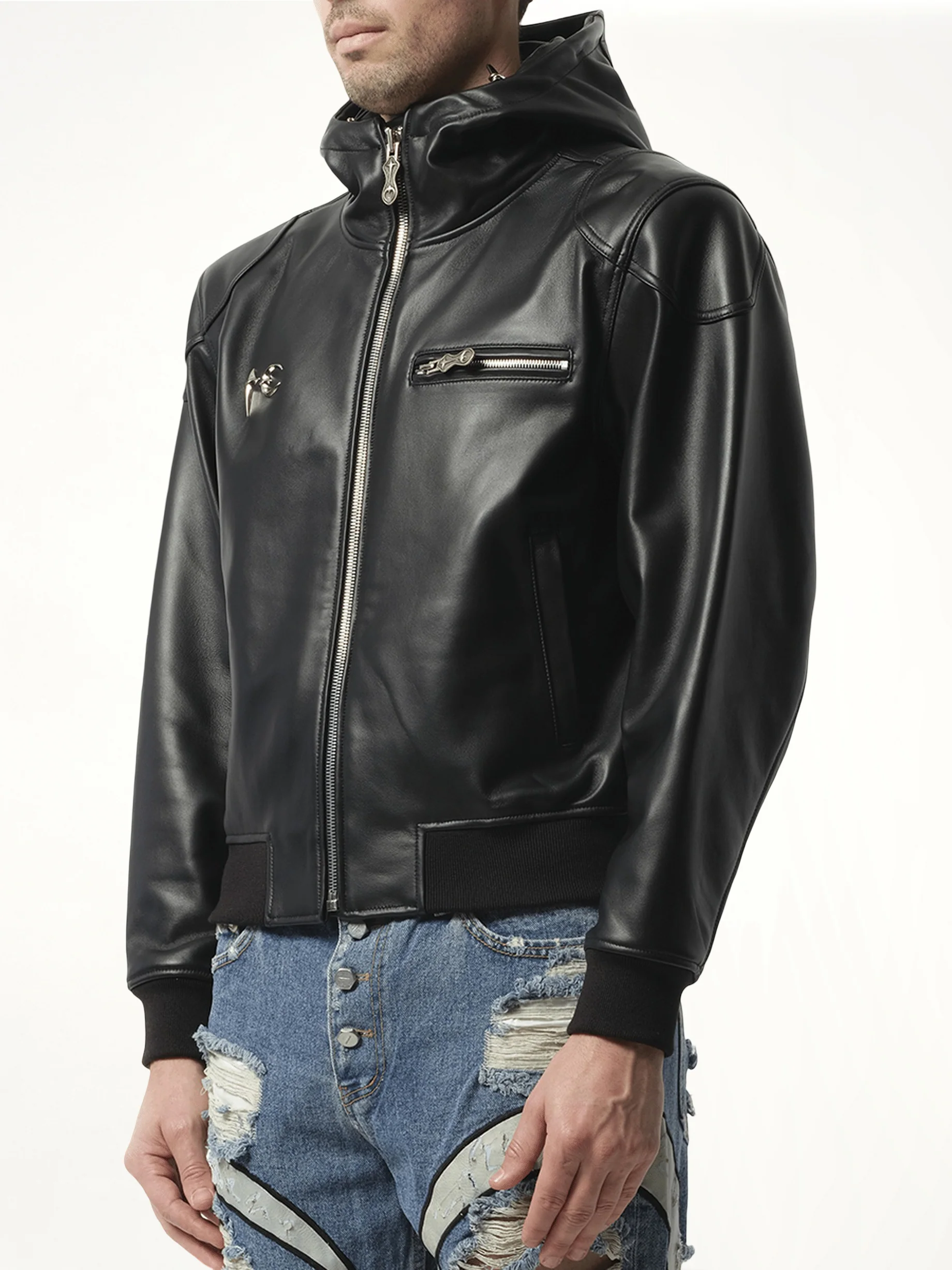 Slim Rock Leather Jacket in Black - Image 5