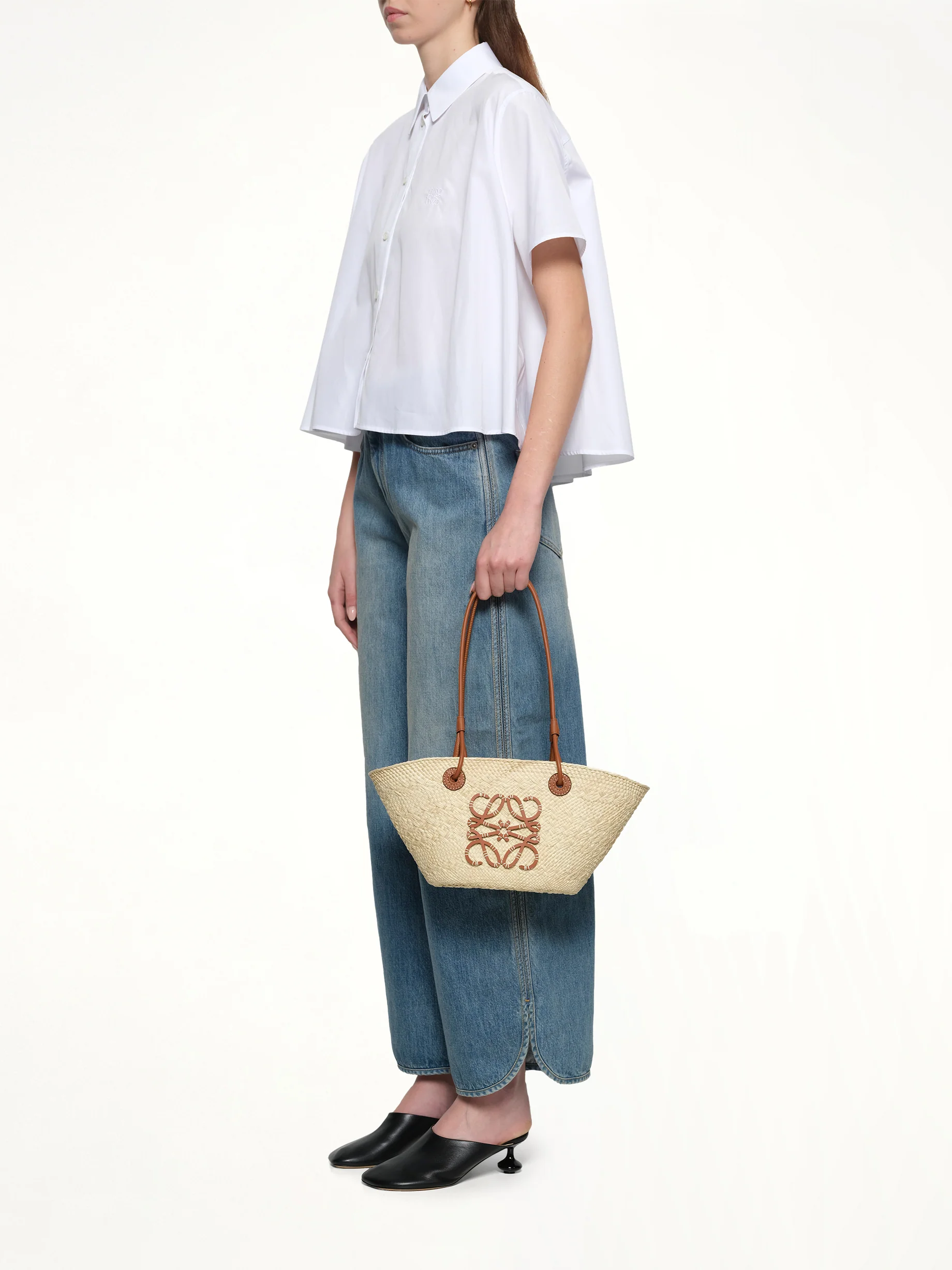 Anagram Basket Small Bag in Natural/Tan - Image 4