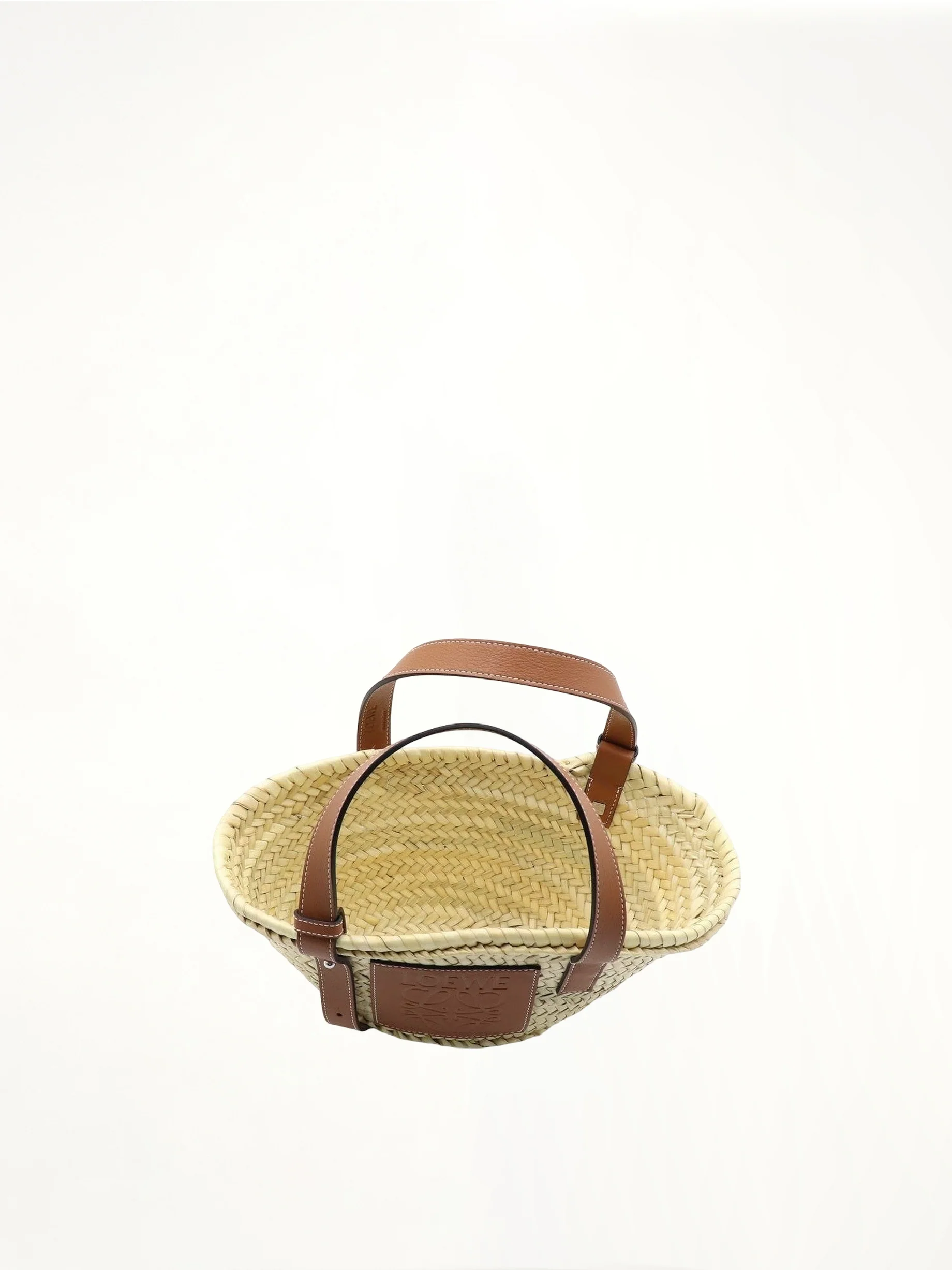 Small Basket Bag in Palm Leaf and Calfskin in Natural/Tan - Image 3