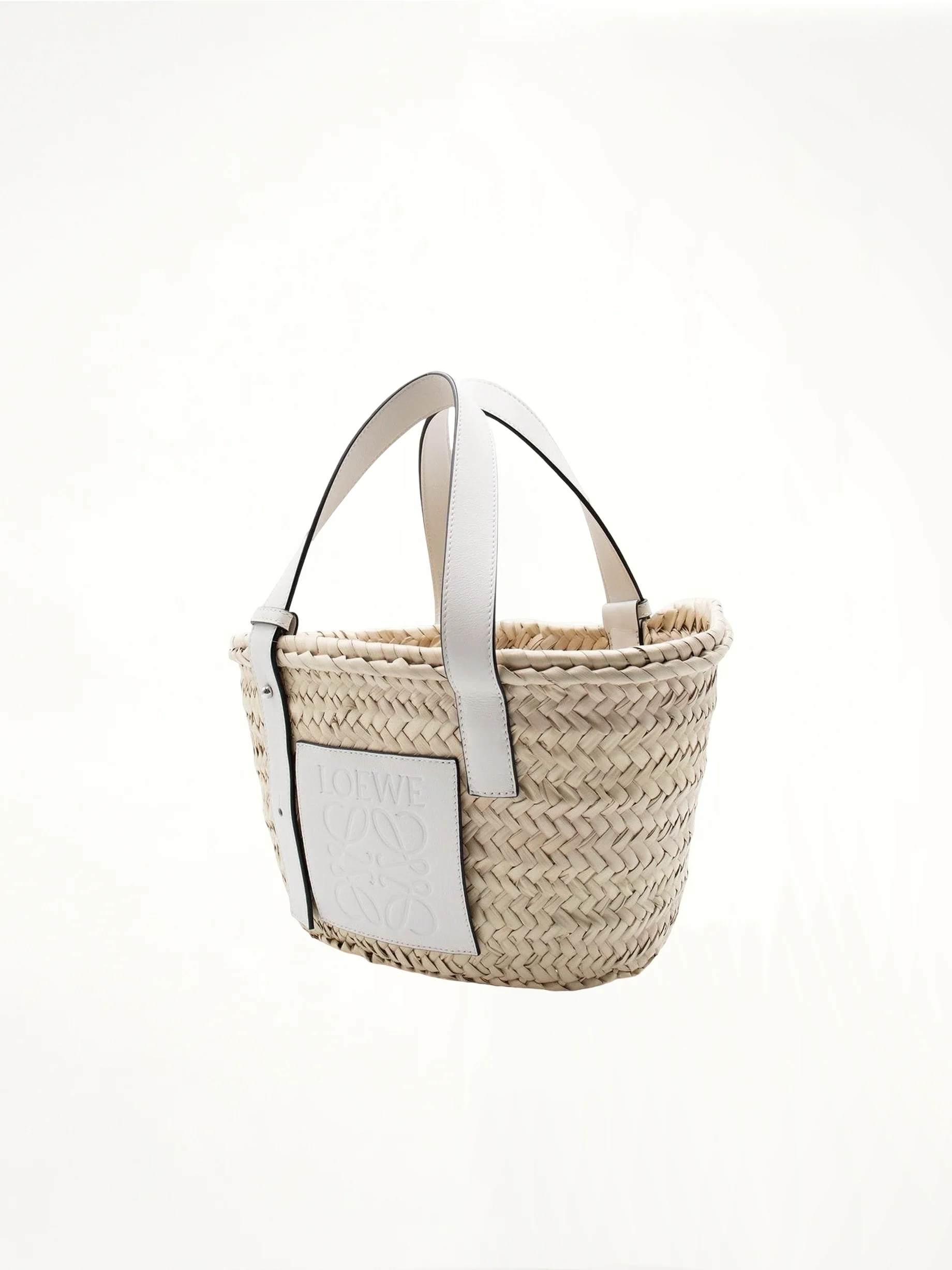 Small Basket Bag in Palm Leaf and Calfskin in Natural/White - Image 2