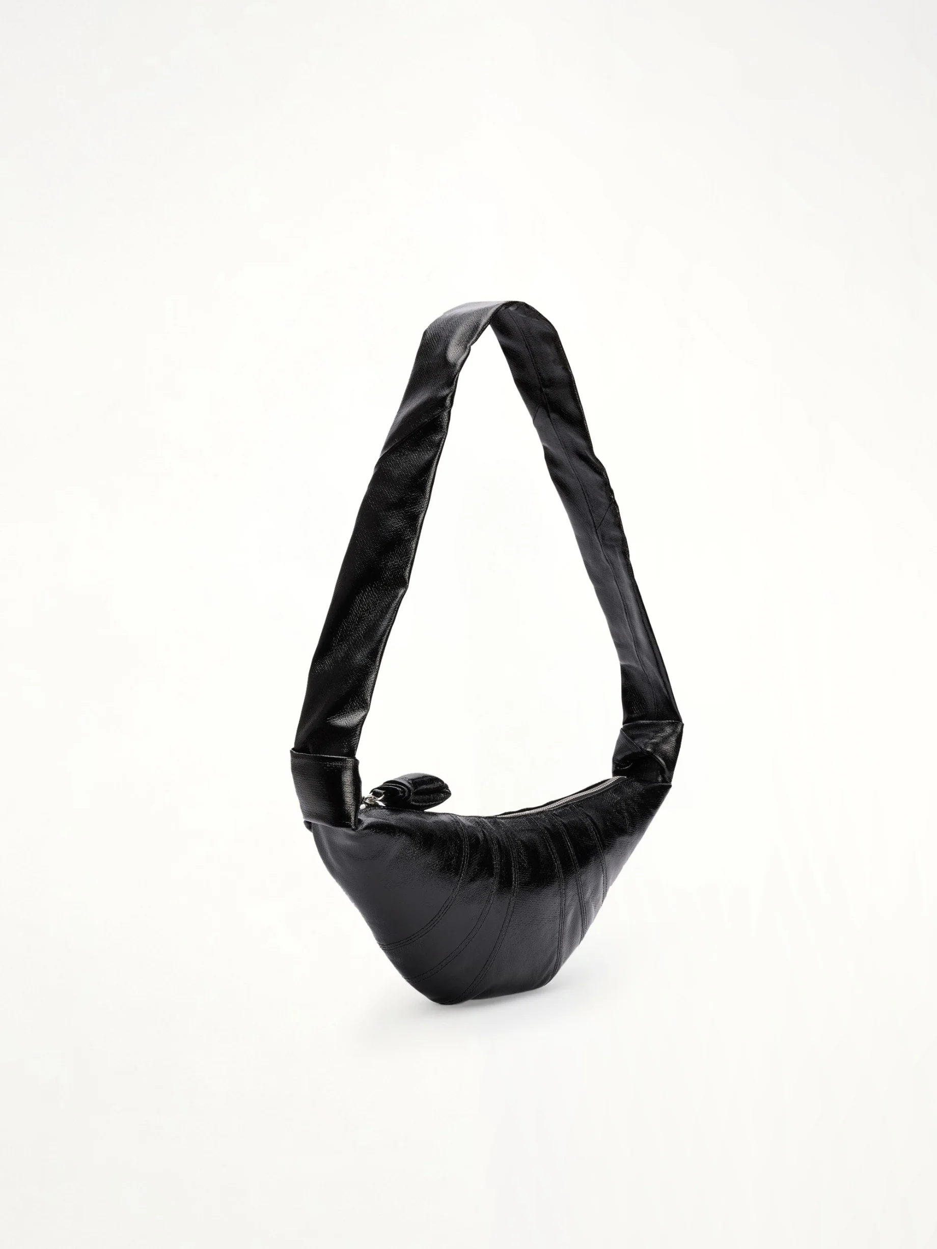 Coated Cotton Small Croissant Bag in Black - Image 2