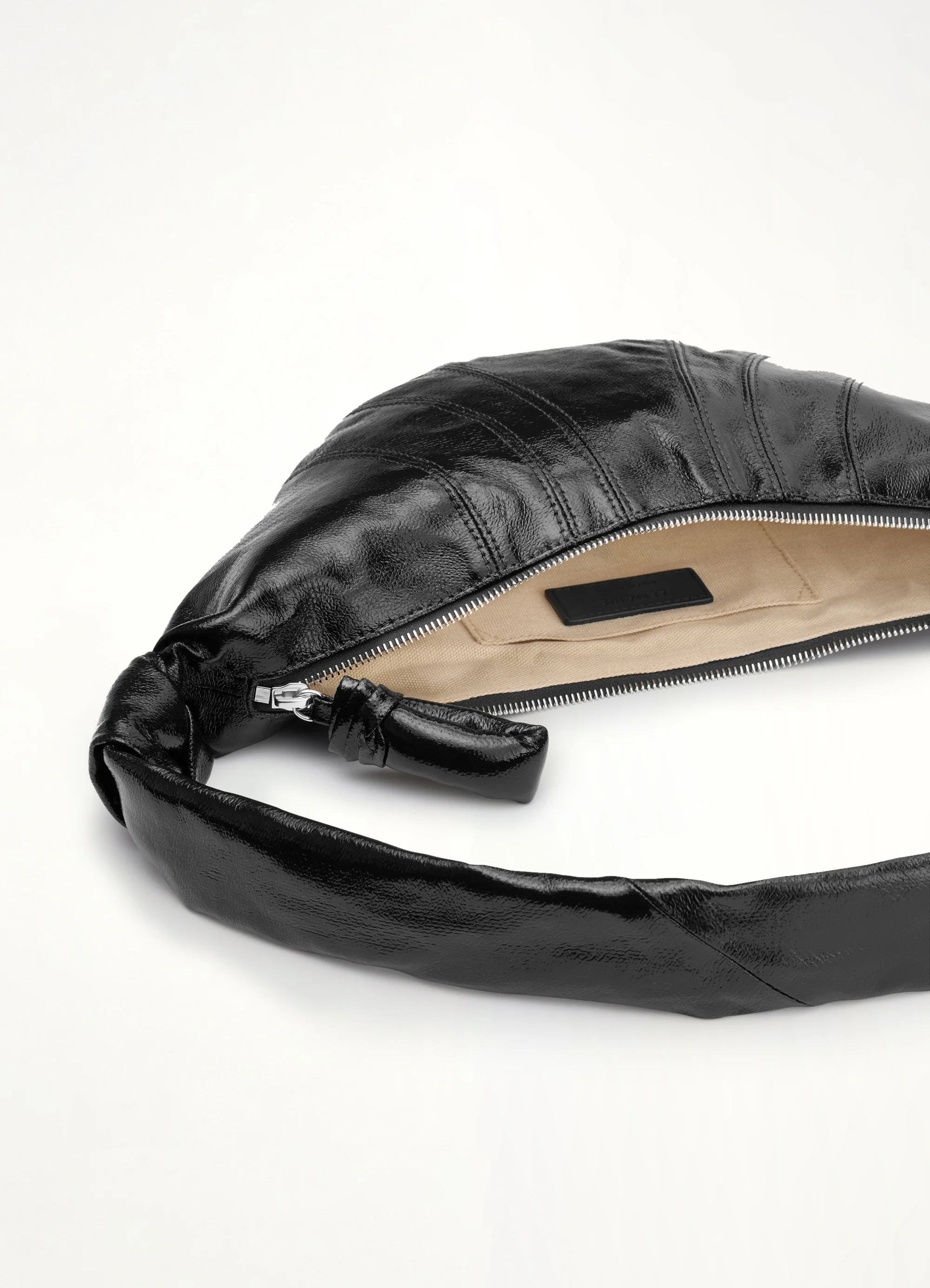 Coated Cotton Small Croissant Bag in Black - Image 3